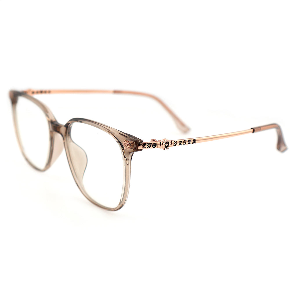 Transparent Light Brown Square Eyeglasses with Embossed Temple Detail