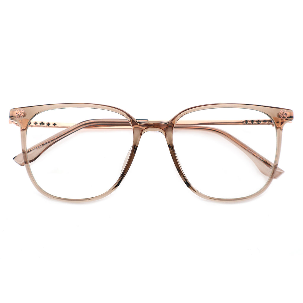 Transparent Light Brown Square Eyeglasses with Embossed Temple Detail
