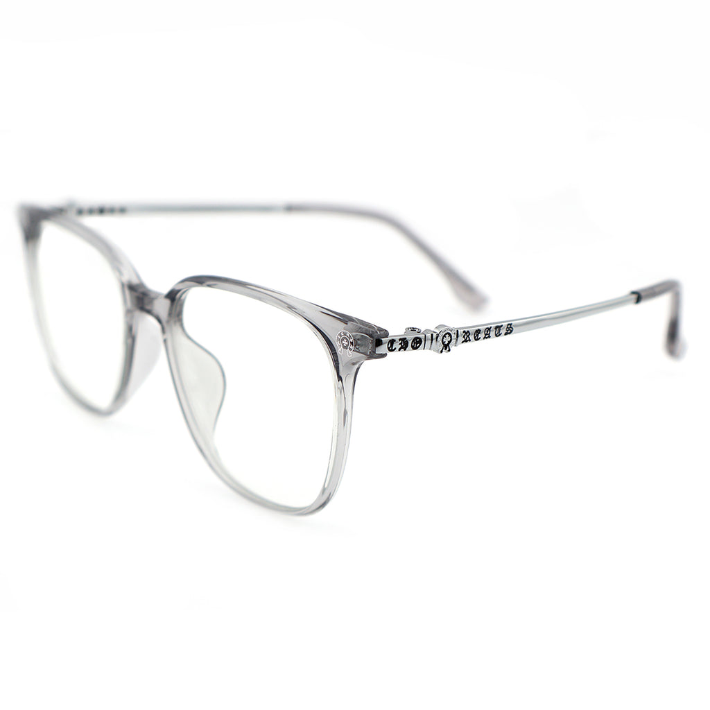Transparent Light Brown Square Eyeglasses with Embossed Temple Detail