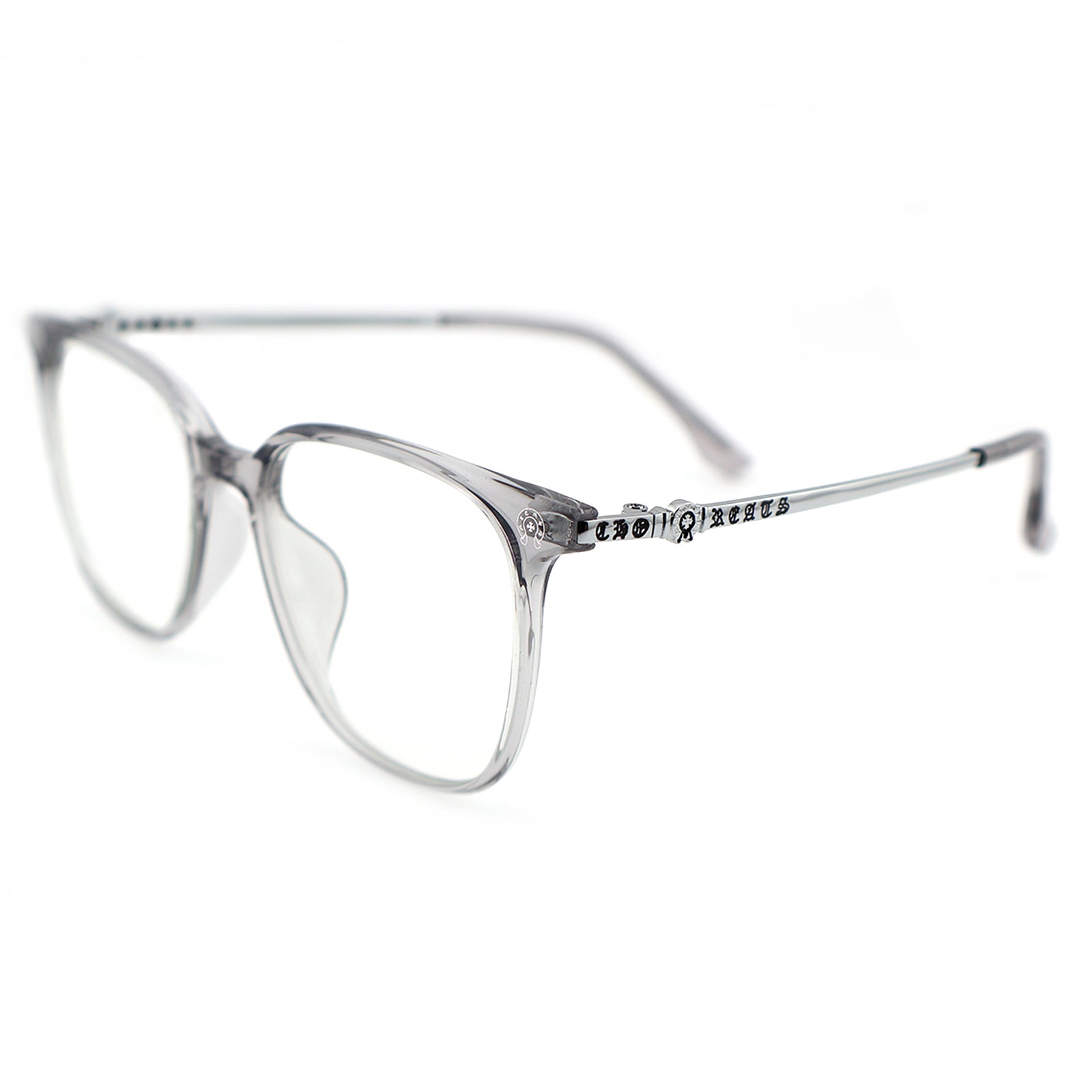 Transparent Light Brown Square Eyeglasses with Embossed Temple Detail