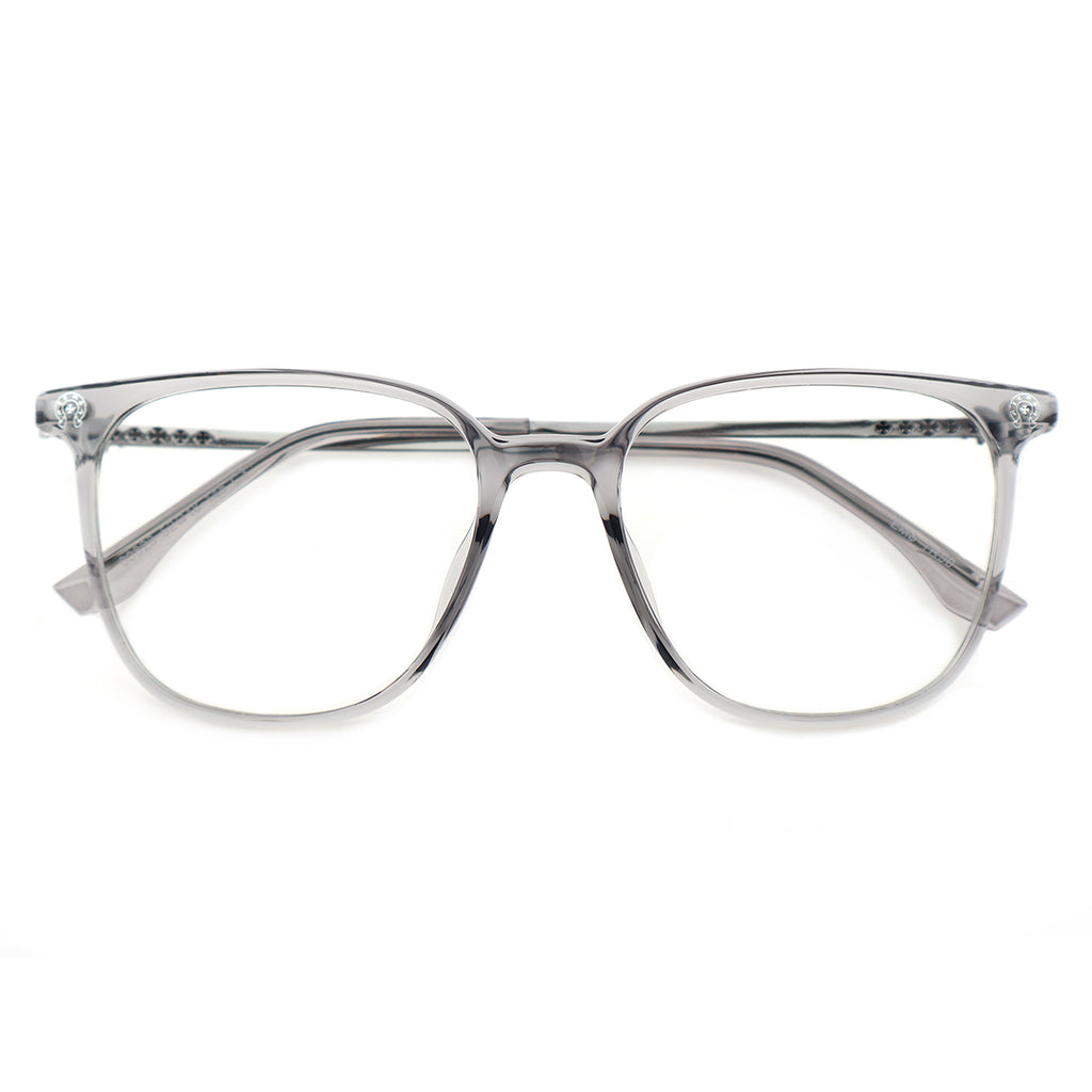 Transparent Light Brown Square Eyeglasses with Embossed Temple Detail