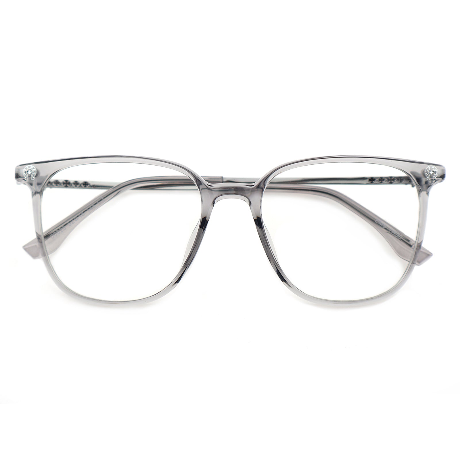 Transparent Light Brown Square Eyeglasses with Embossed Temple Detail