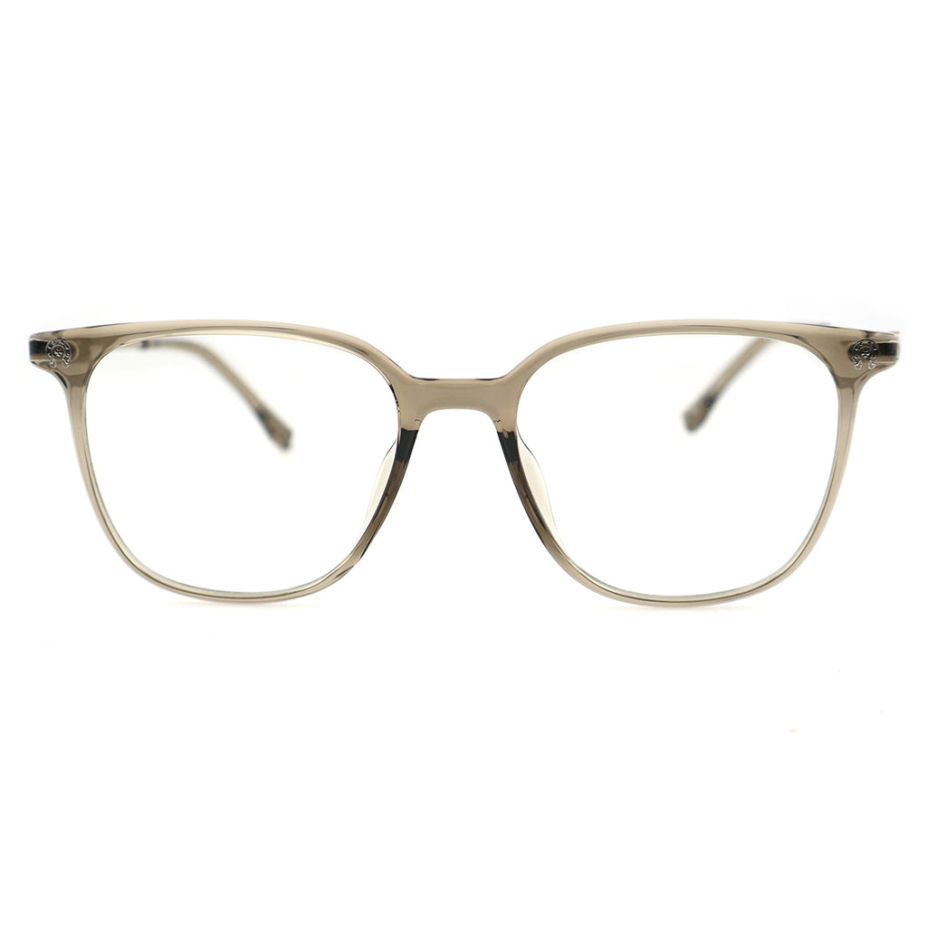 Transparent Light Brown Square Eyeglasses with Embossed Temple Detail