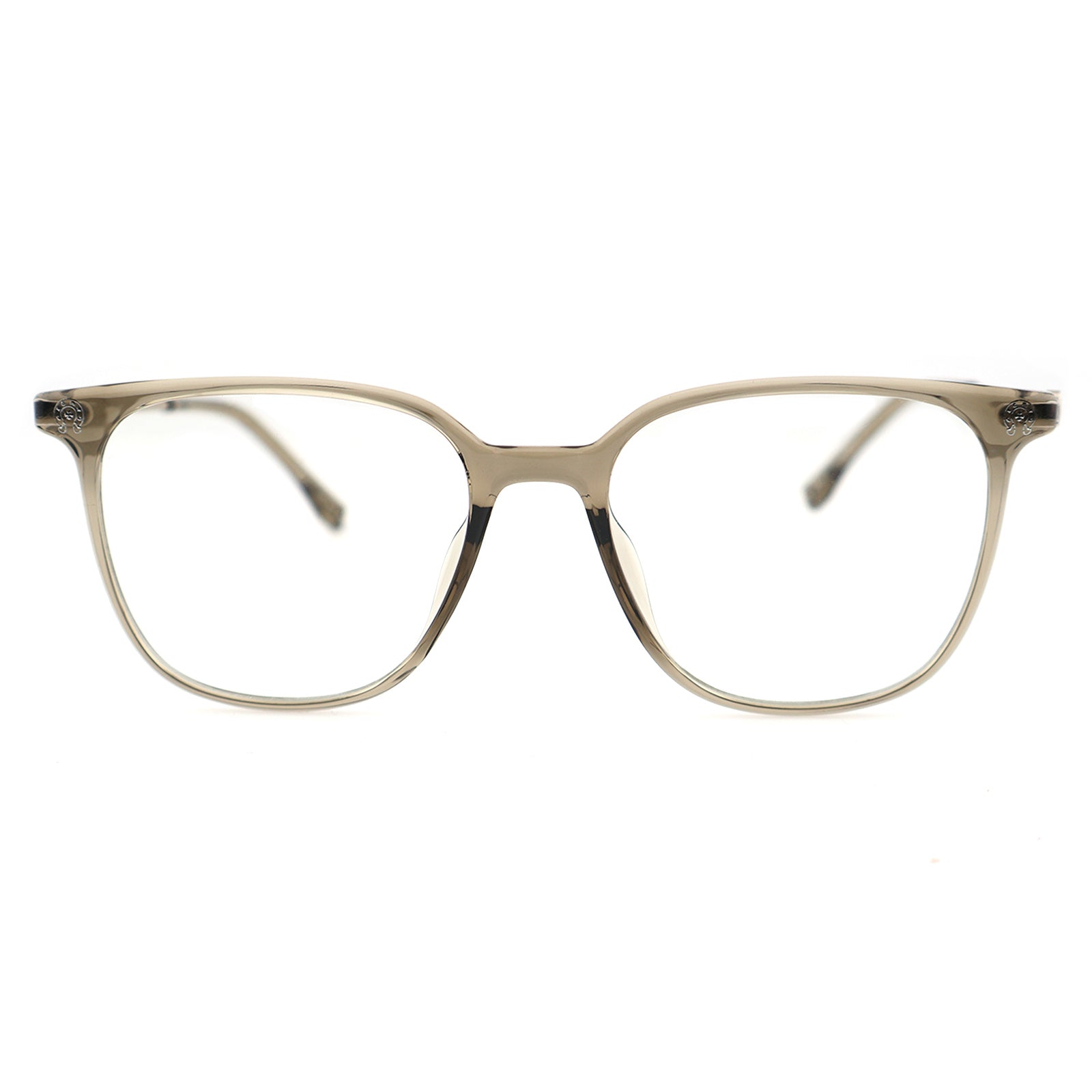 Transparent Light Brown Square Eyeglasses with Embossed Temple Detail