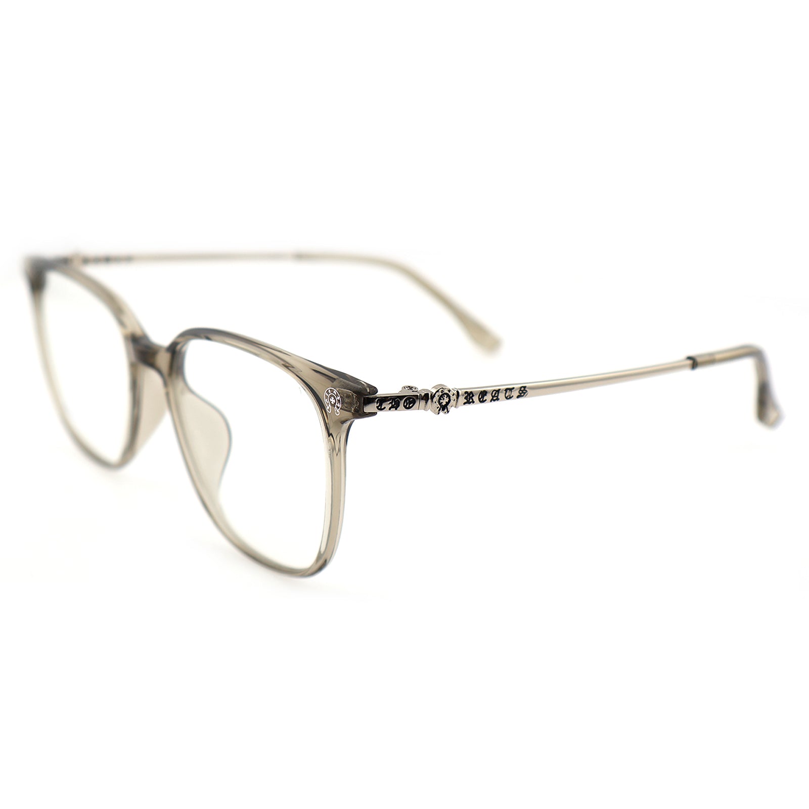 Transparent Light Brown Square Eyeglasses with Embossed Temple Detail
