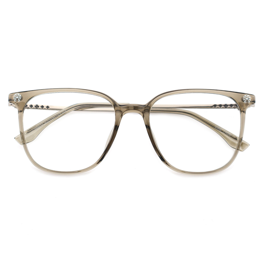 Transparent Light Brown Square Eyeglasses with Embossed Temple Detail