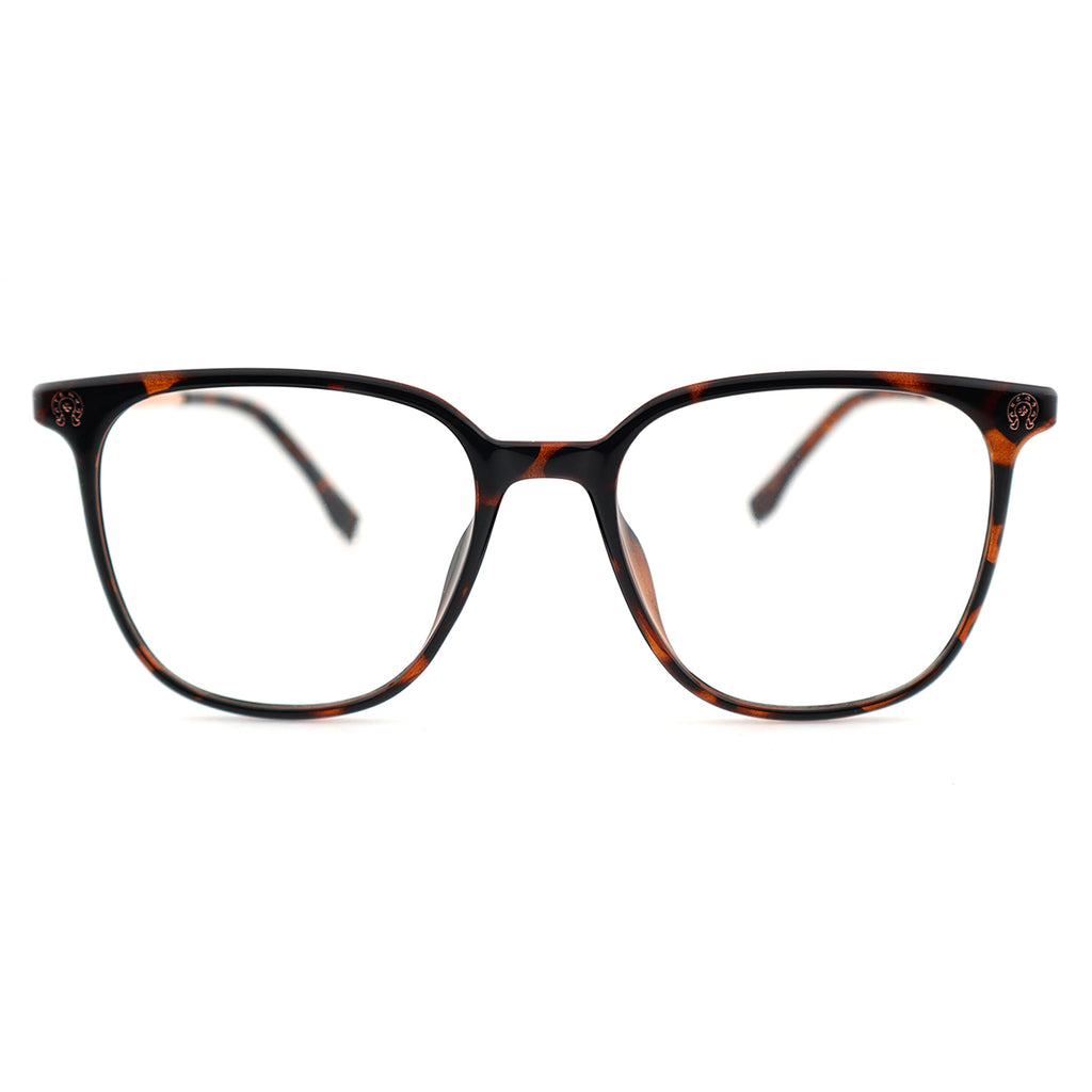 Transparent Light Brown Square Eyeglasses with Embossed Temple Detail
