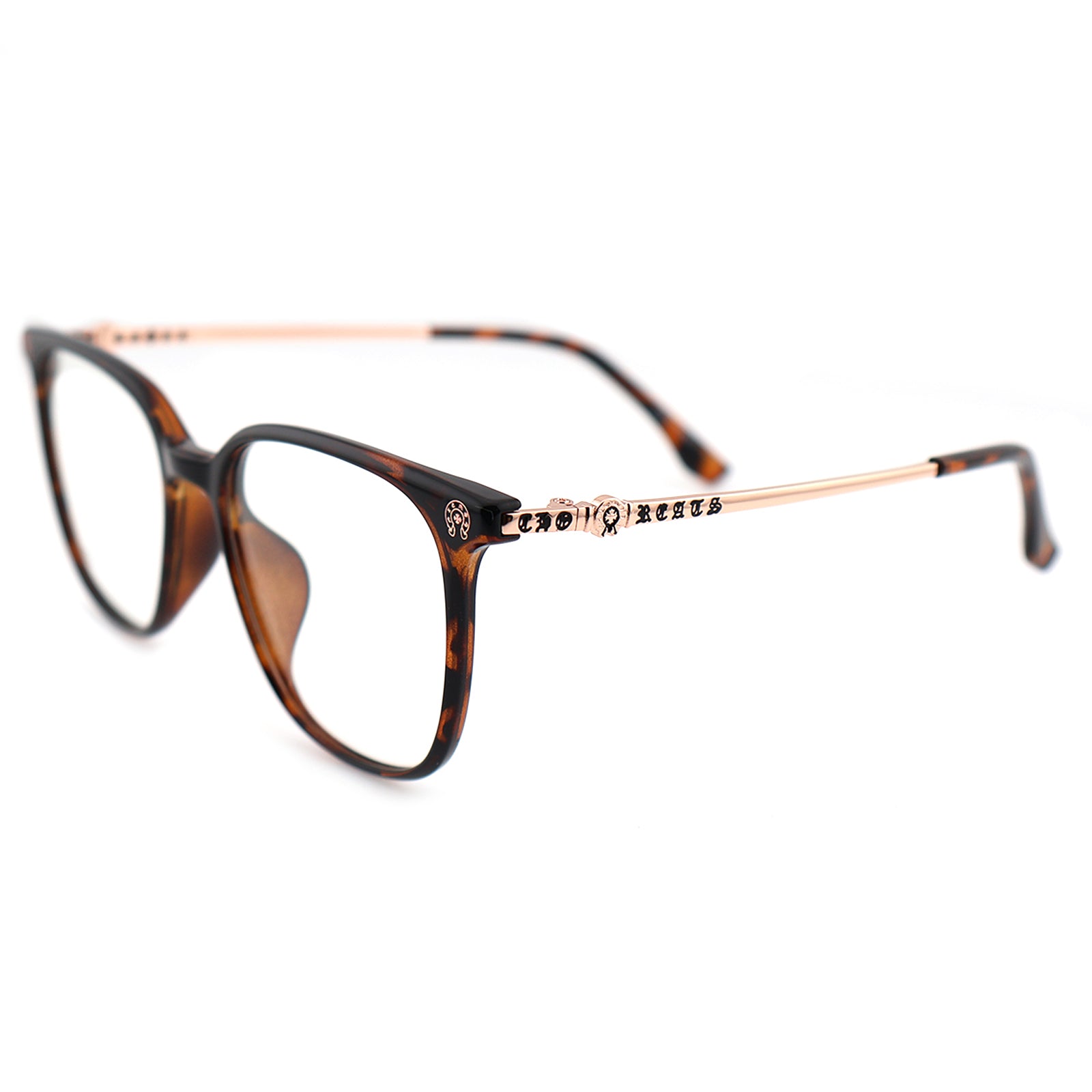 Transparent Light Brown Square Eyeglasses with Embossed Temple Detail