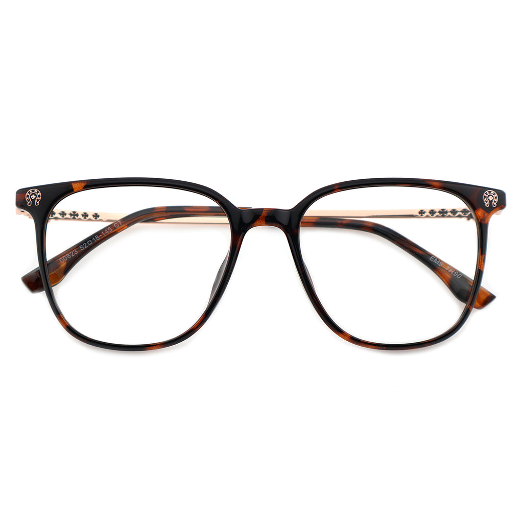 Transparent Light Brown Square Eyeglasses with Embossed Temple Detail