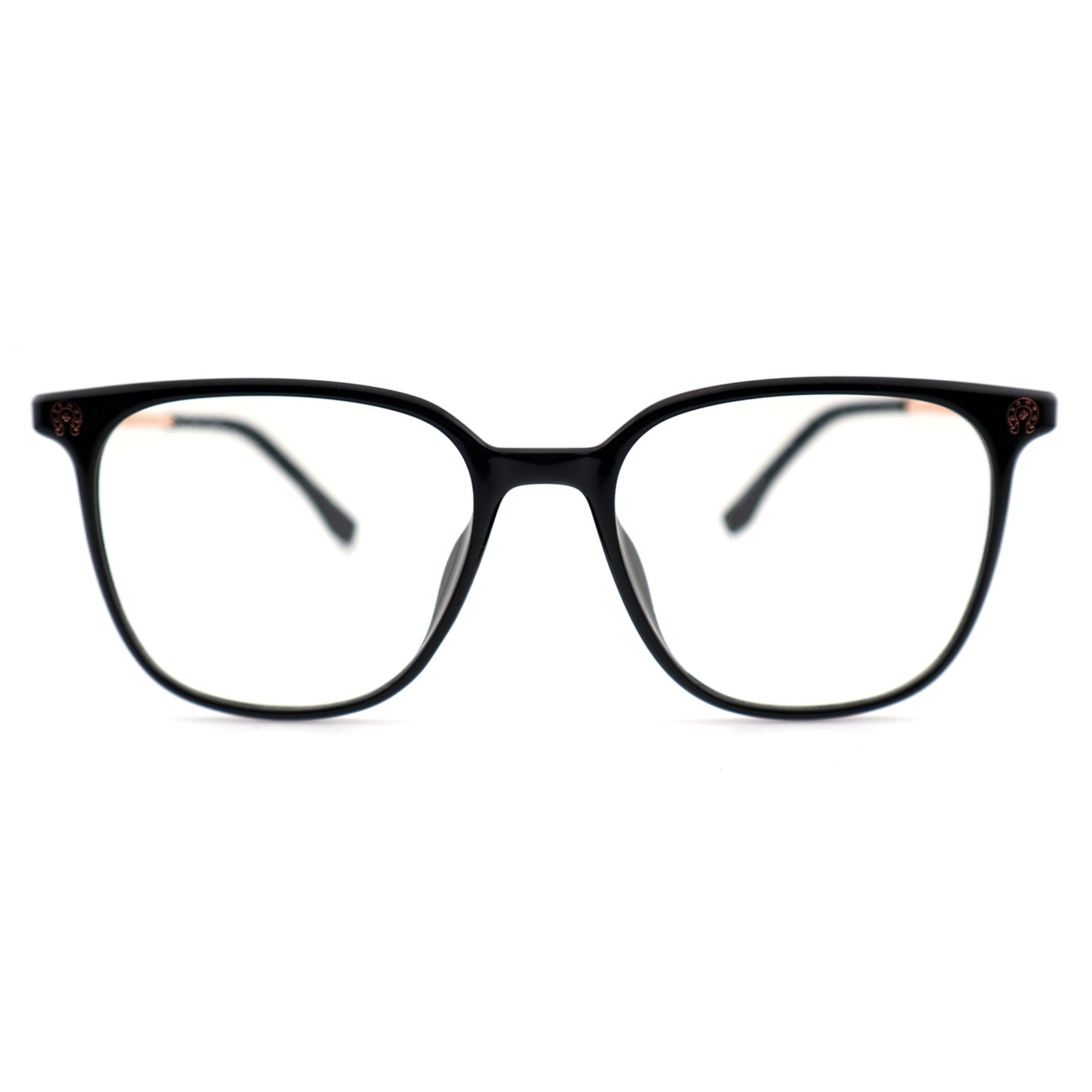 Transparent Light Brown Square Eyeglasses with Embossed Temple Detail