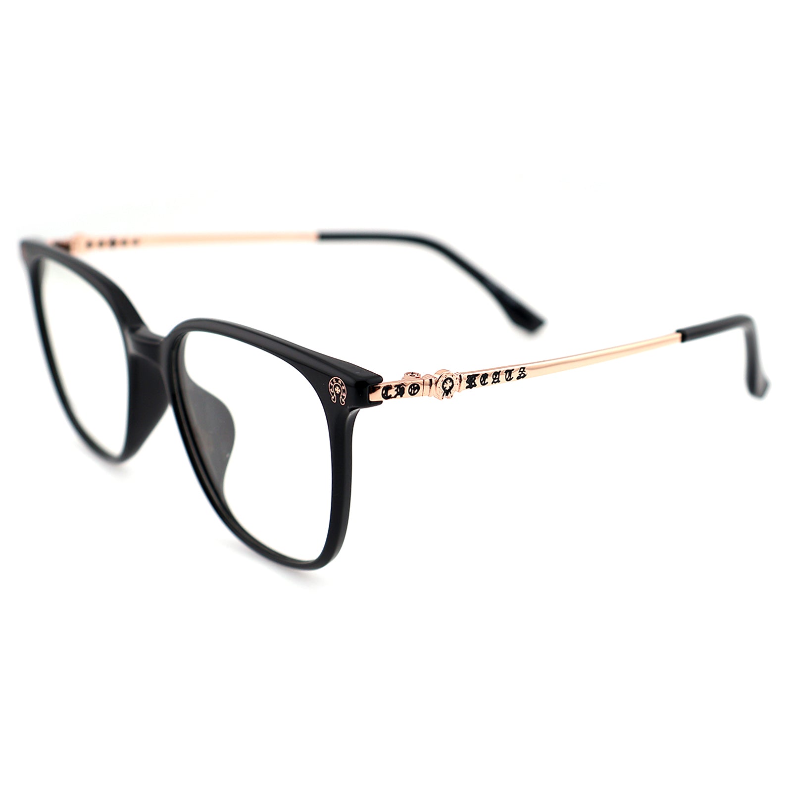 Transparent Light Brown Square Eyeglasses with Embossed Temple Detail