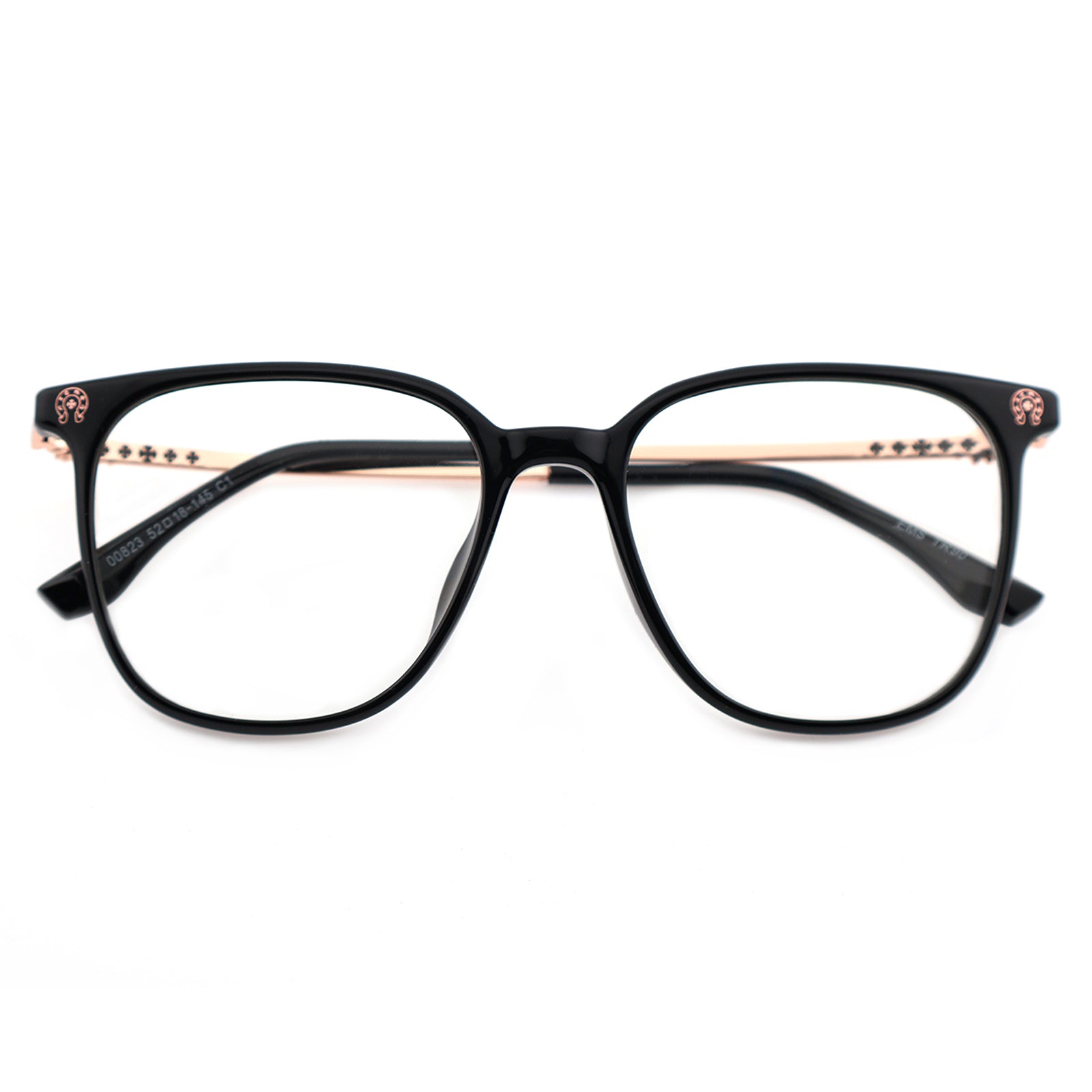 Transparent Light Brown Square Eyeglasses with Embossed Temple Detail