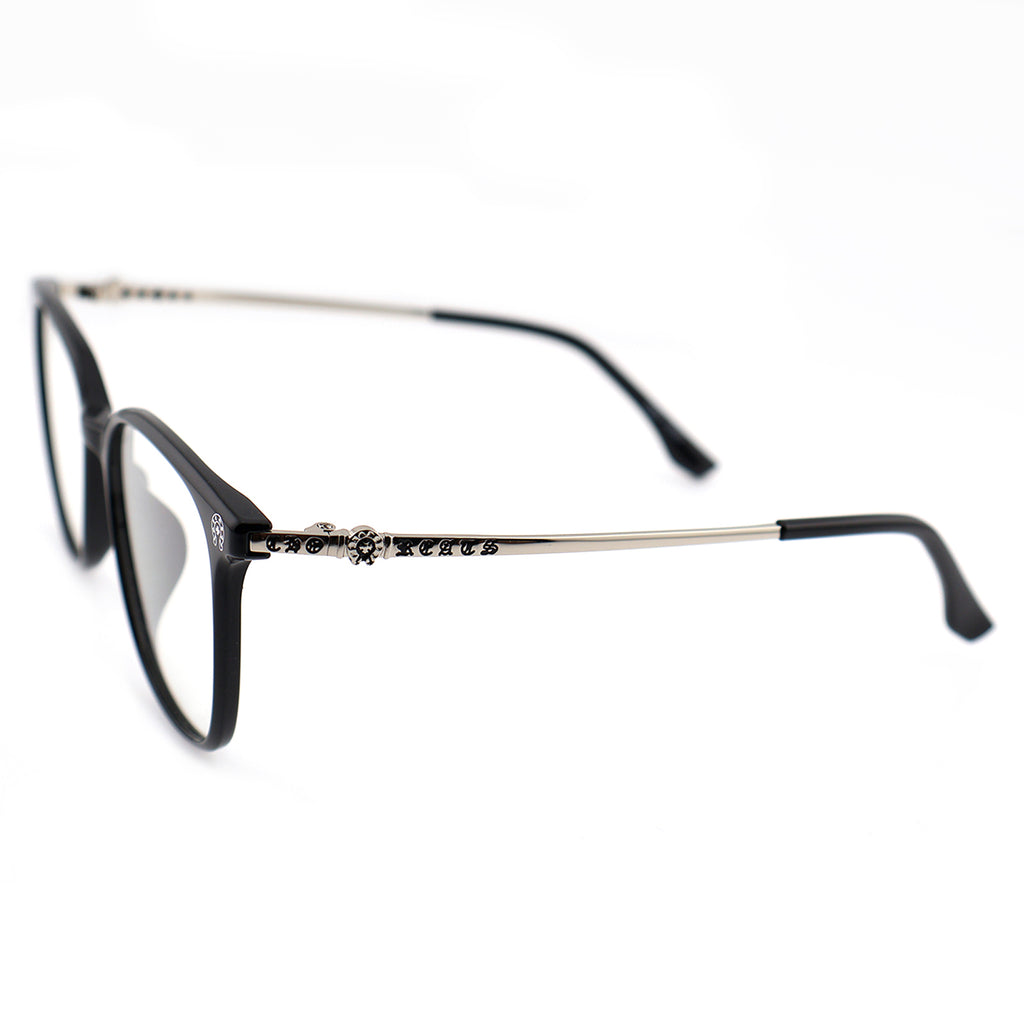 Transparent Light Brown Square Eyeglasses with Embossed Temple Detail