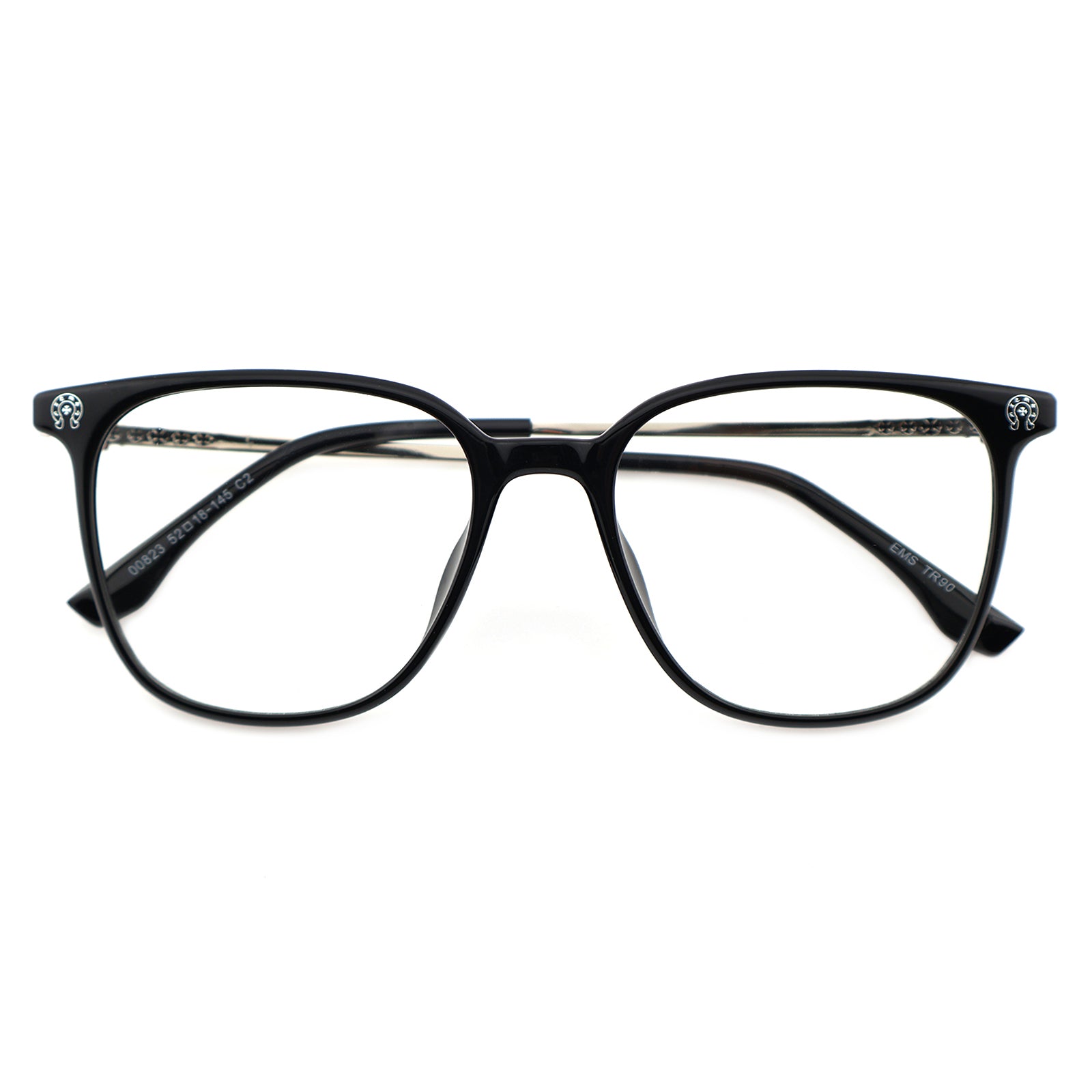 Transparent Light Brown Square Eyeglasses with Embossed Temple Detail