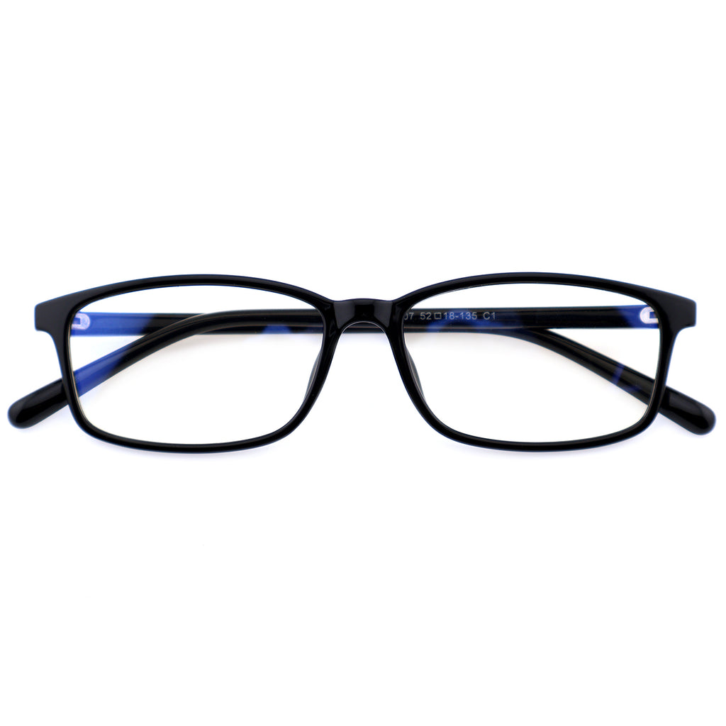 Matte Black Rectangle TR90 Eyeglasses with Marbled Blue Inner Temples