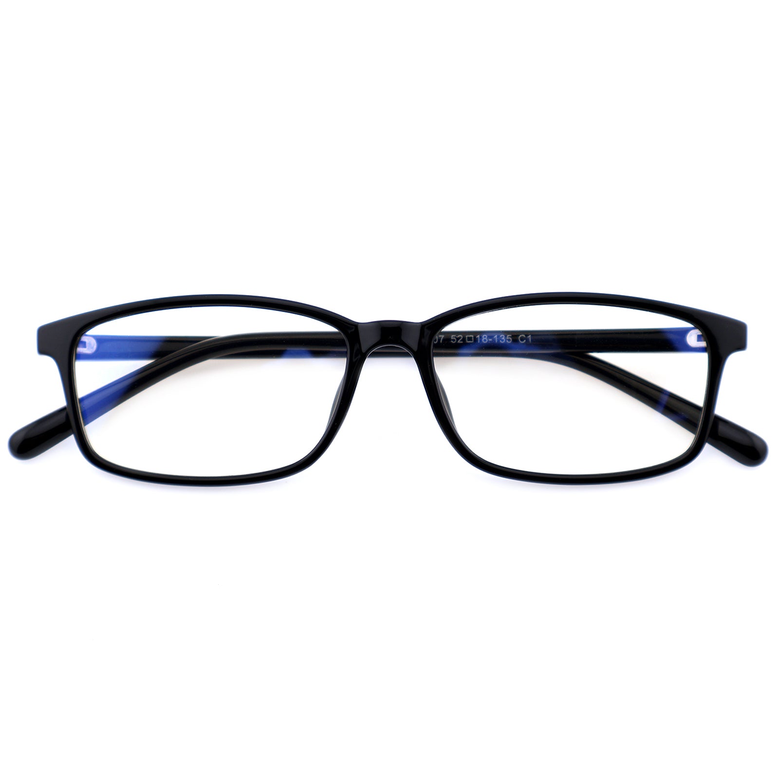 Matte Black Rectangle TR90 Eyeglasses with Marbled Blue Inner Temples