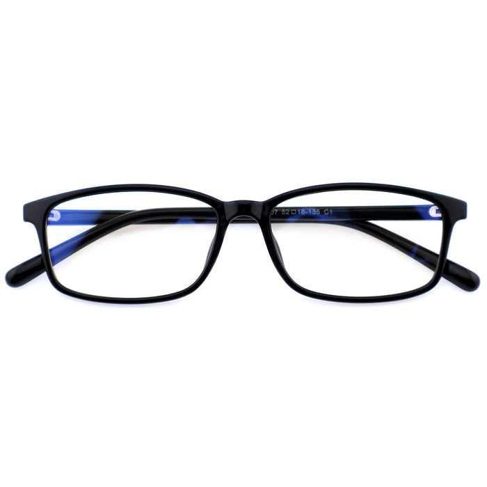 Matte Black Rectangle TR90 Eyeglasses with Marbled Blue Inner Temples