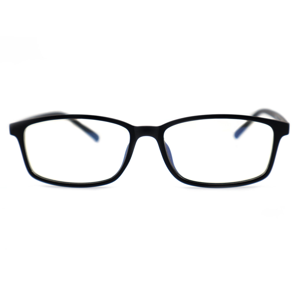 Matte Black Rectangle TR90 Eyeglasses with Marbled Blue Inner Temples