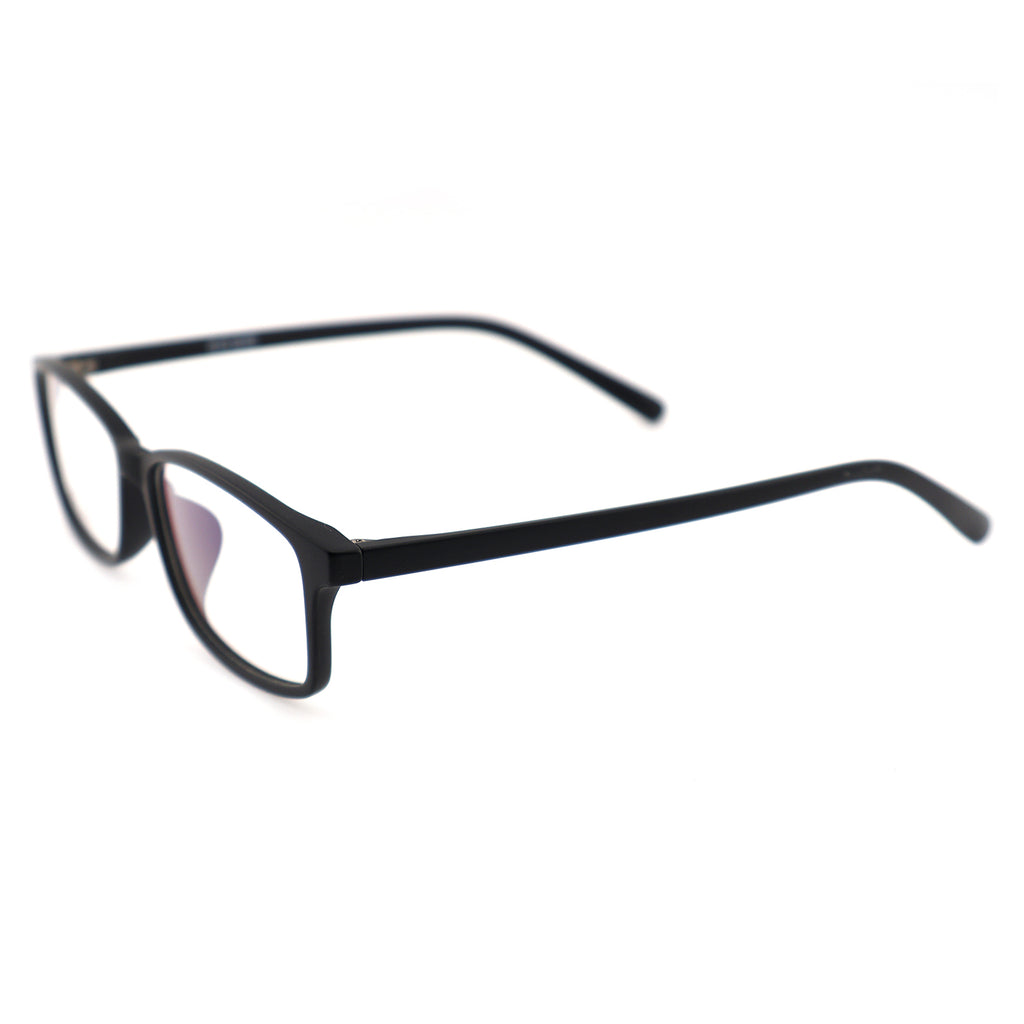 Matte Black Rectangle TR90 Eyeglasses with Marbled Blue Inner Temples