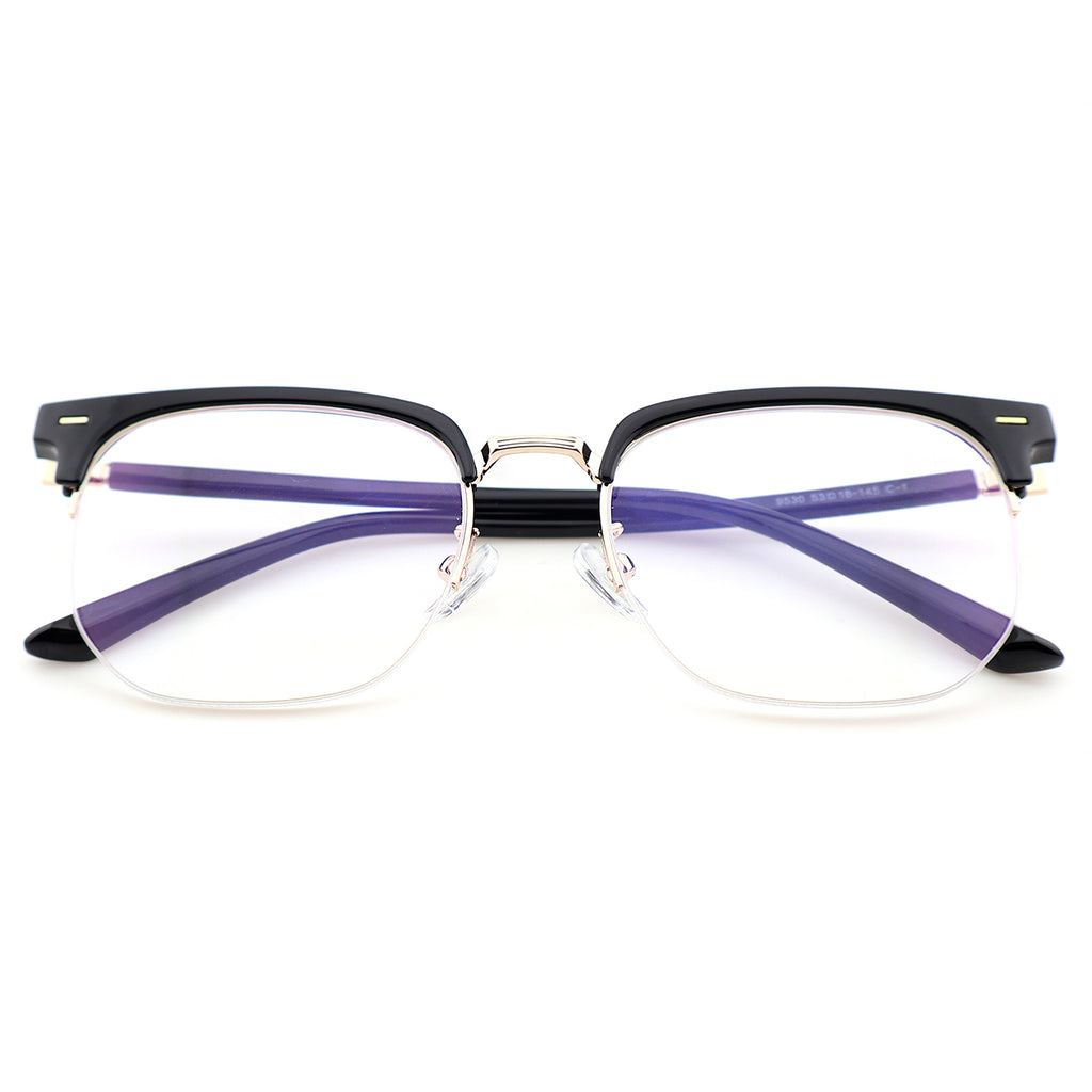 Black Browline Glasses with Purple Temple Accents
