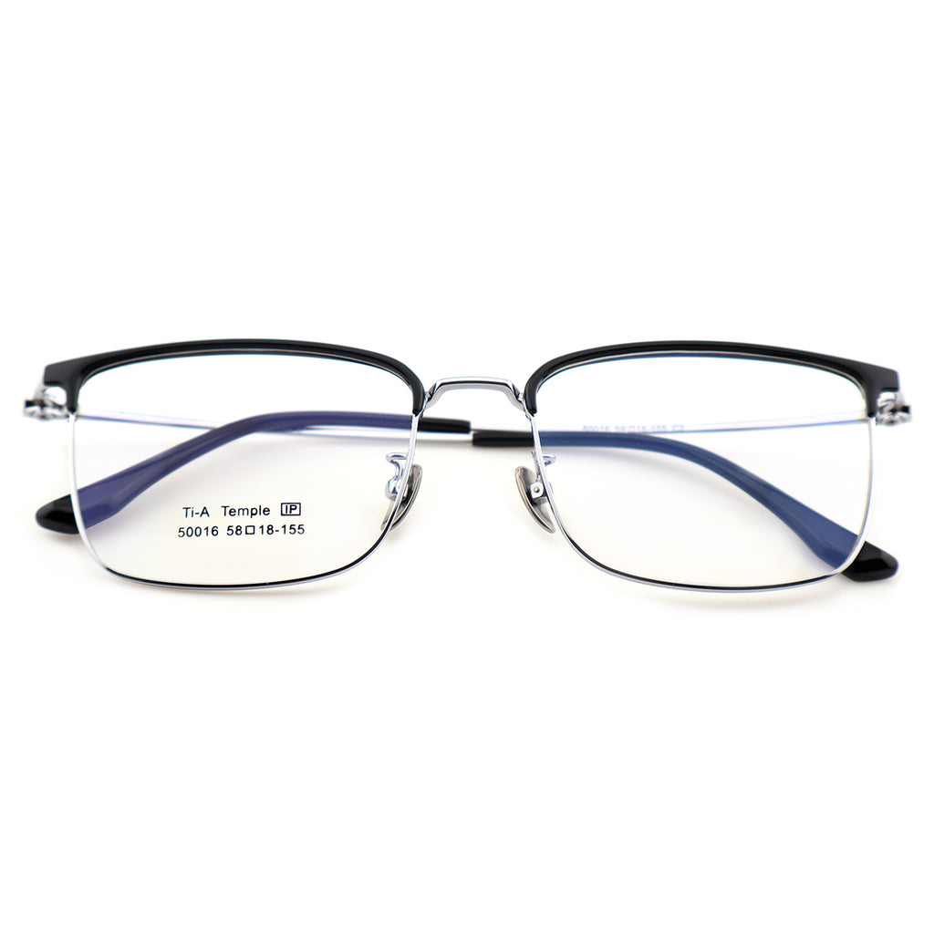 Titanium Browline Eyeglasses, Brown Top Bar