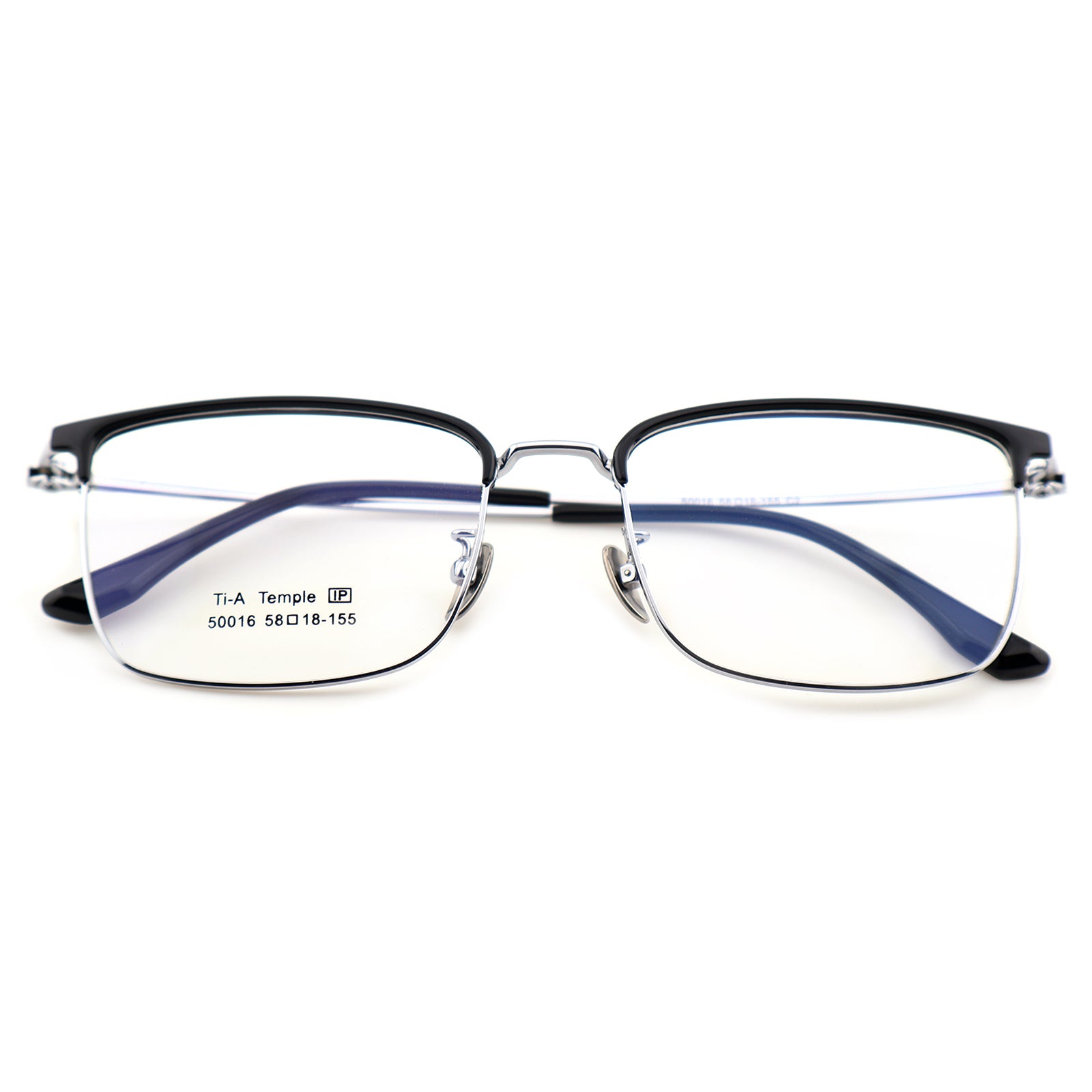 Titanium Browline Eyeglasses, Brown Top Bar