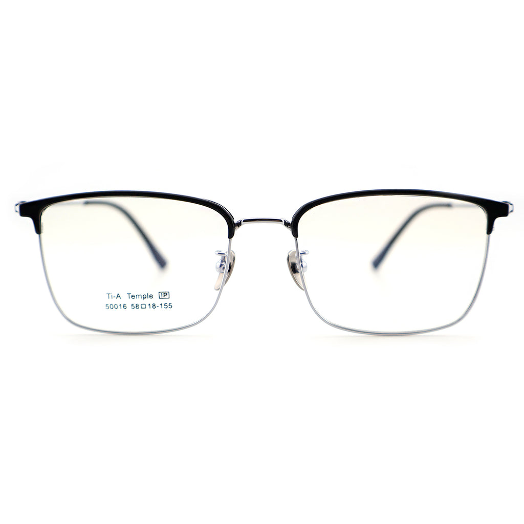 Titanium Browline Eyeglasses, Brown Top Bar