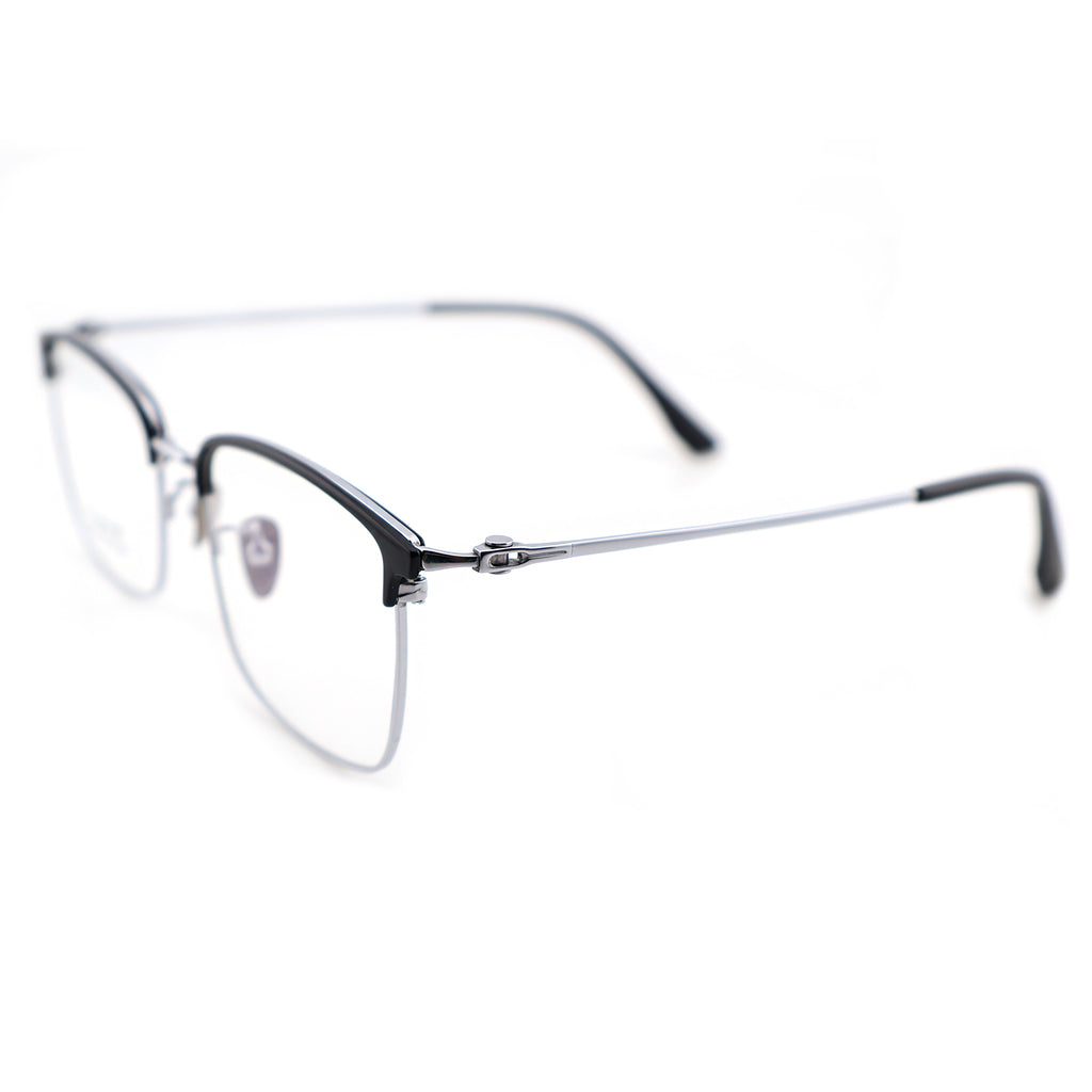 Titanium Browline Eyeglasses, Brown Top Bar