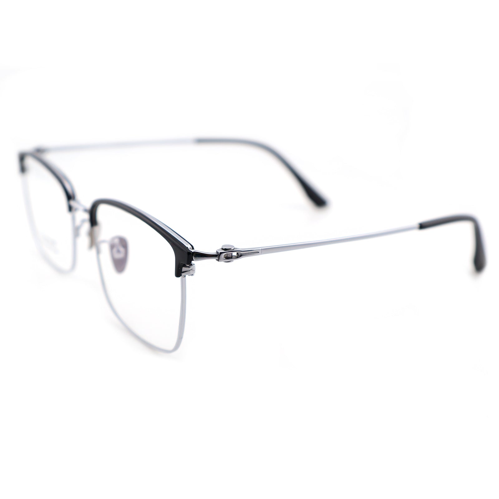 Titanium Browline Eyeglasses, Brown Top Bar