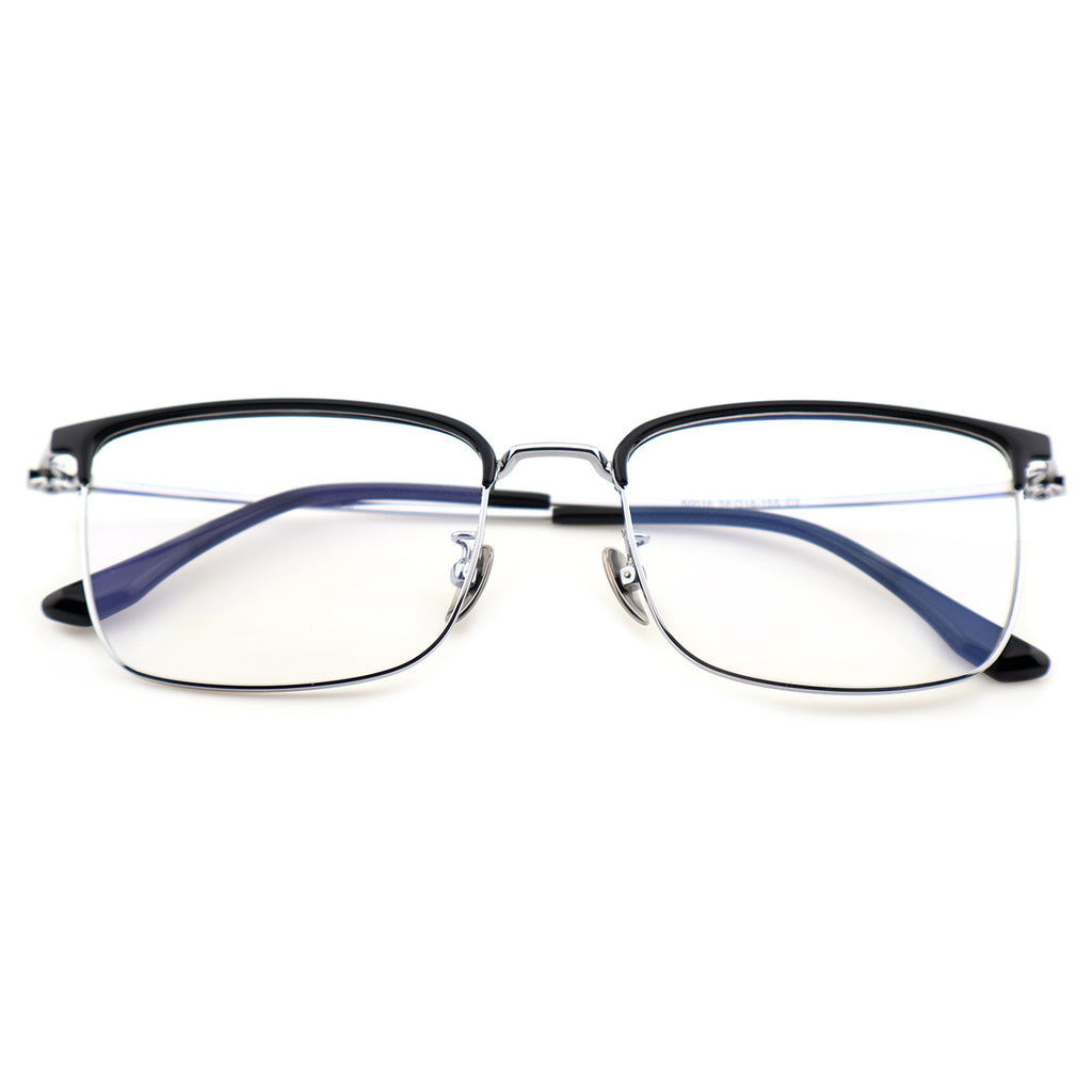 Unisex Two-Tone Browline Half-Rim Metal Eyeglasses, Free Shipping on Orders Over $69