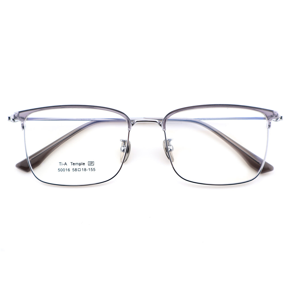 Titanium Browline Eyeglasses, Brown Top Bar