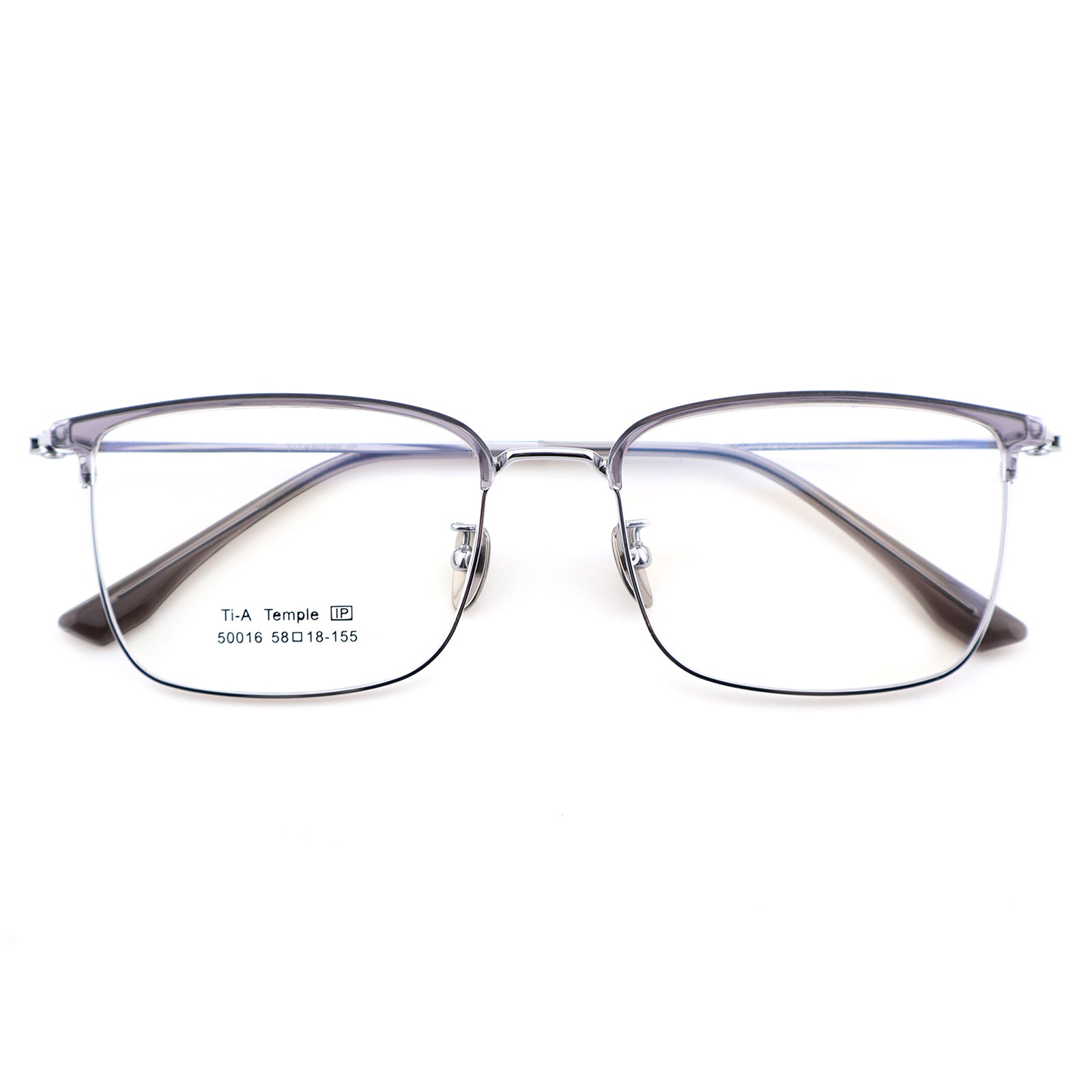 Titanium Browline Eyeglasses, Brown Top Bar