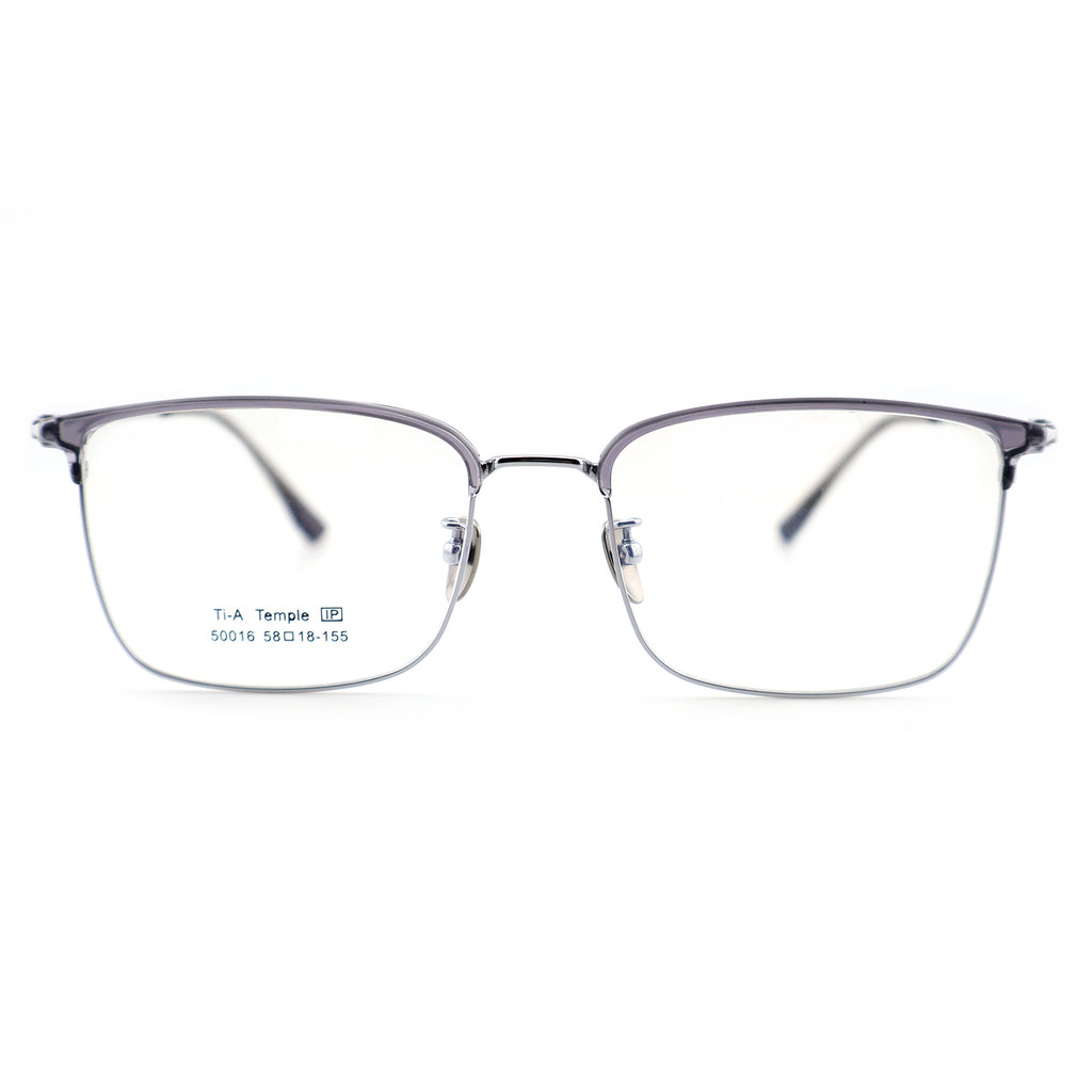 Titanium Browline Eyeglasses, Brown Top Bar