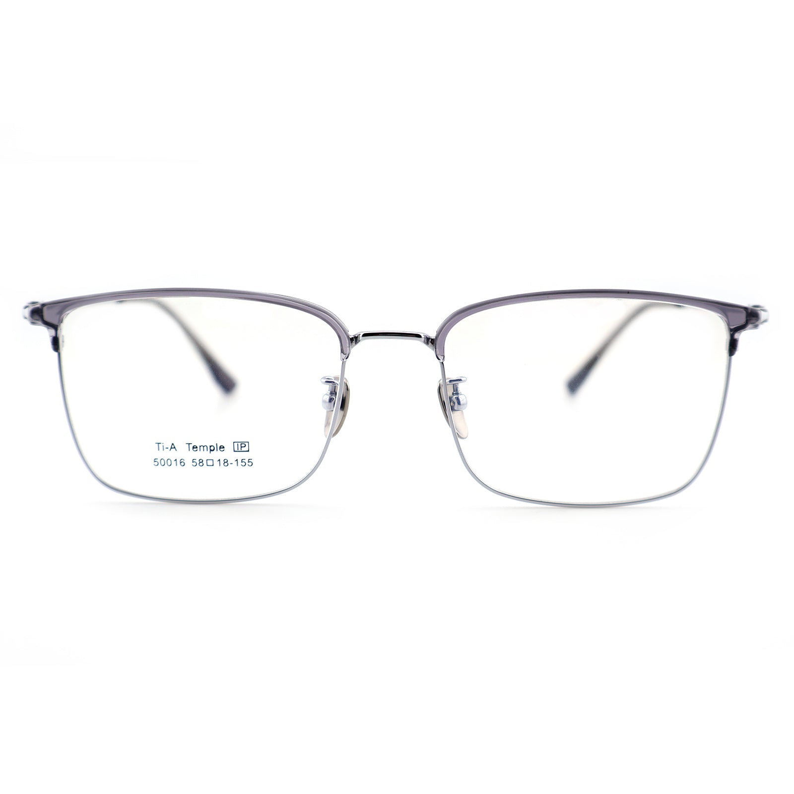 Titanium Browline Eyeglasses, Brown Top Bar