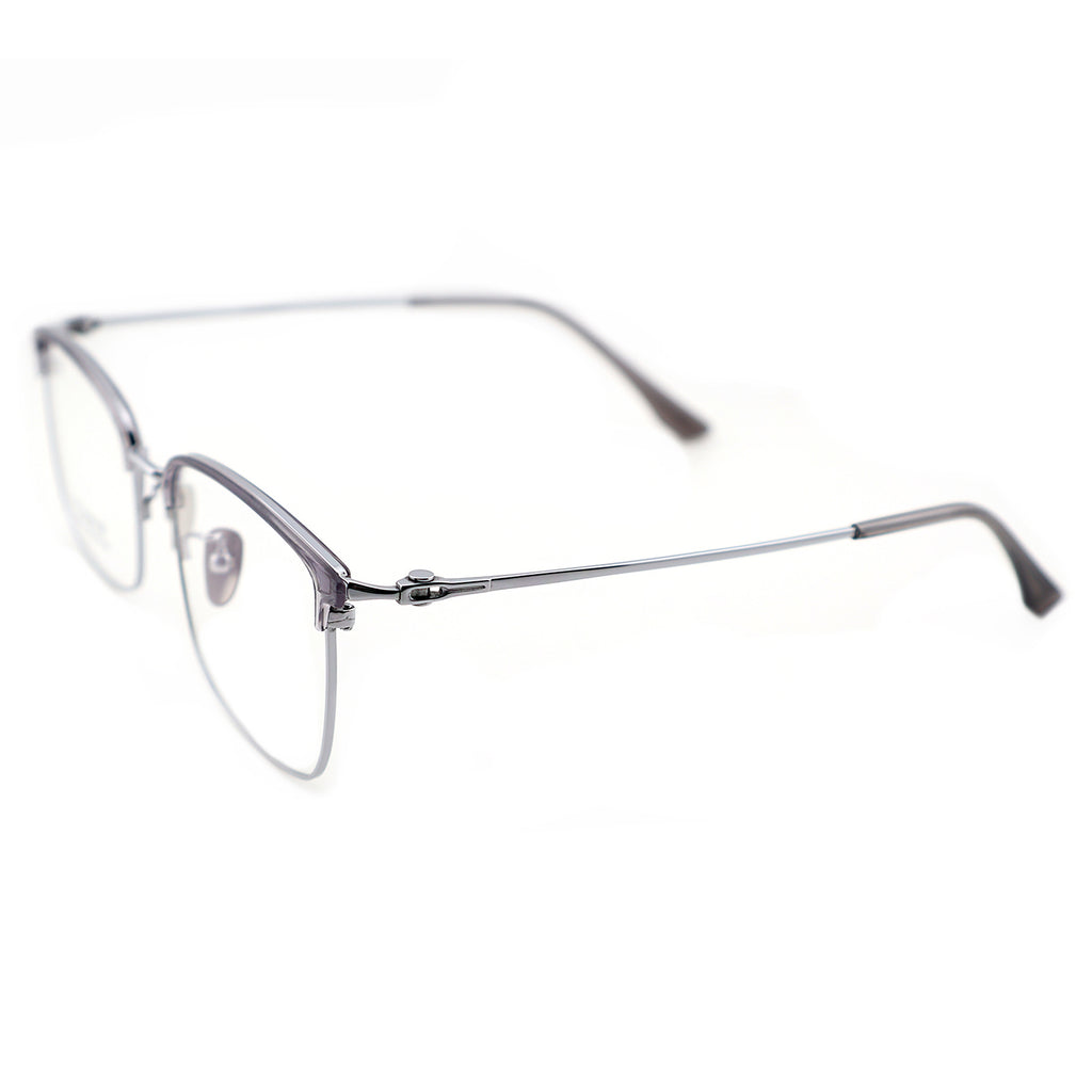 Titanium Browline Eyeglasses, Brown Top Bar