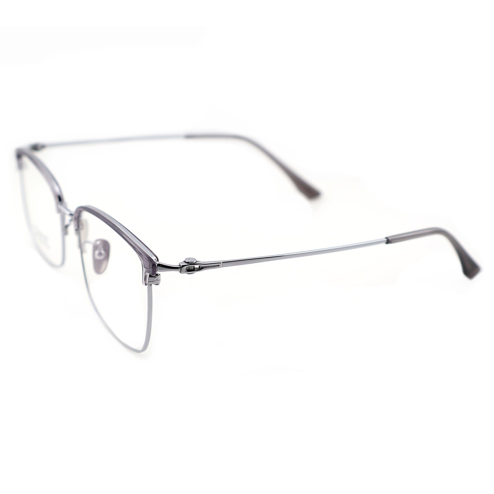 Titanium Browline Eyeglasses, Brown Top Bar