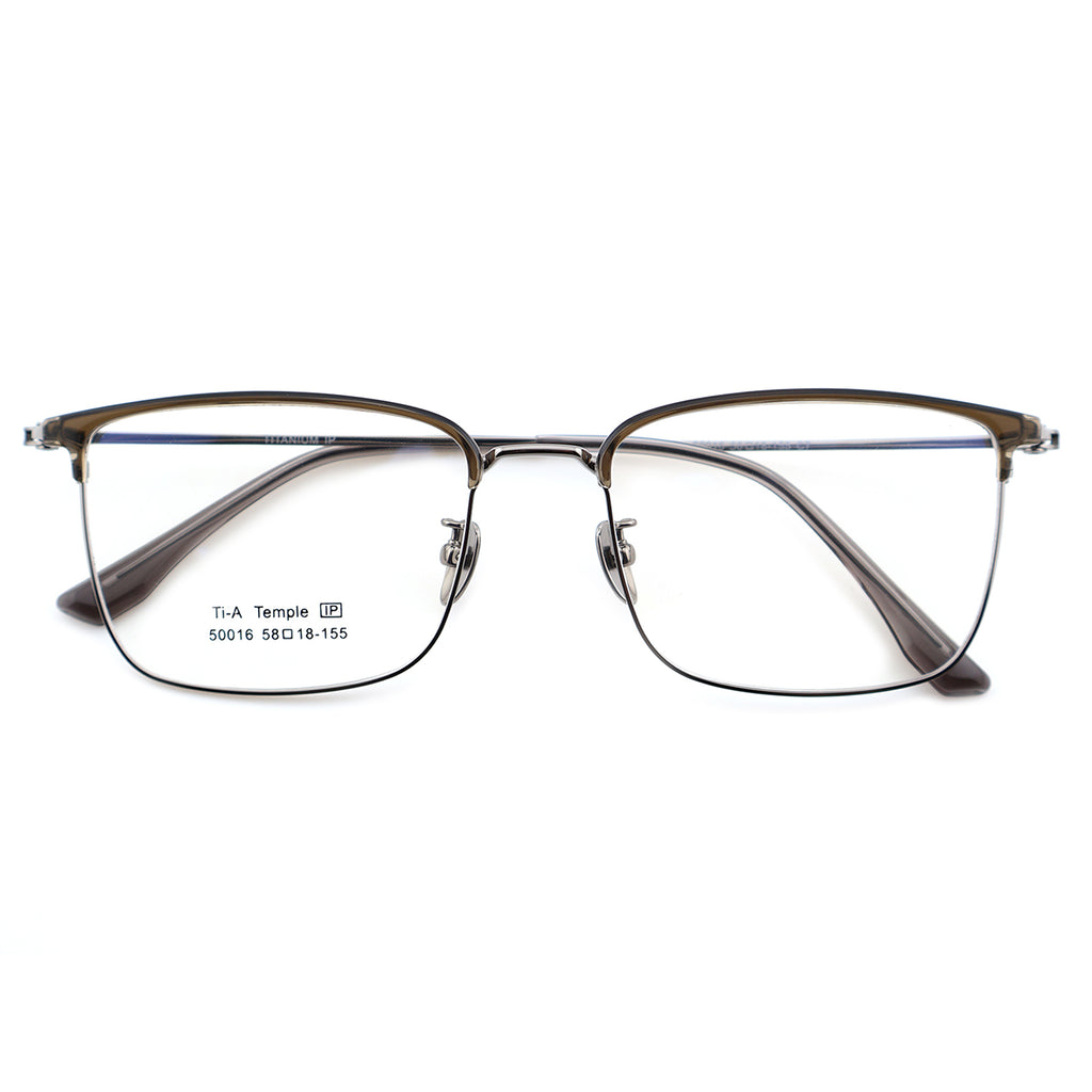 Titanium Browline Eyeglasses, Brown Top Bar