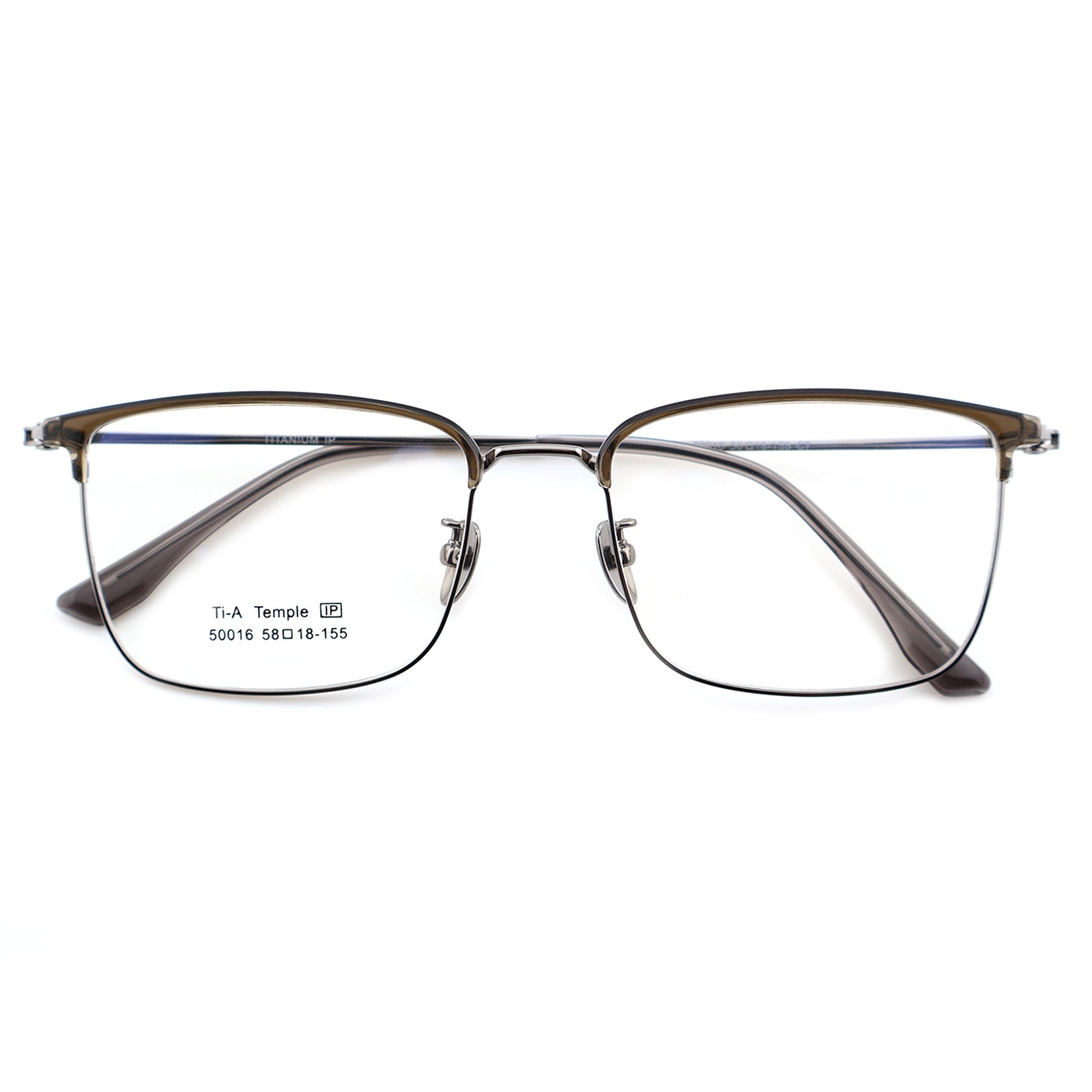 Titanium Browline Eyeglasses, Brown Top Bar