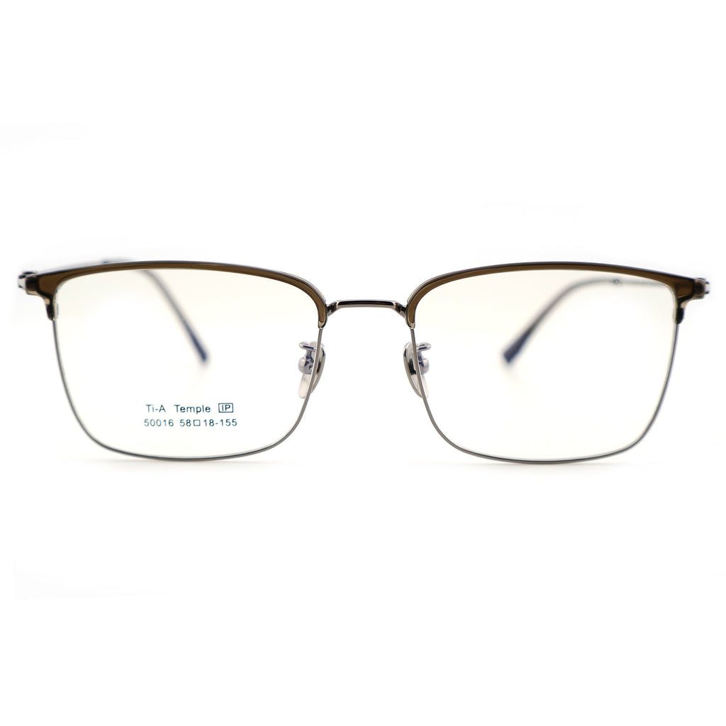 Titanium Browline Eyeglasses, Brown Top Bar