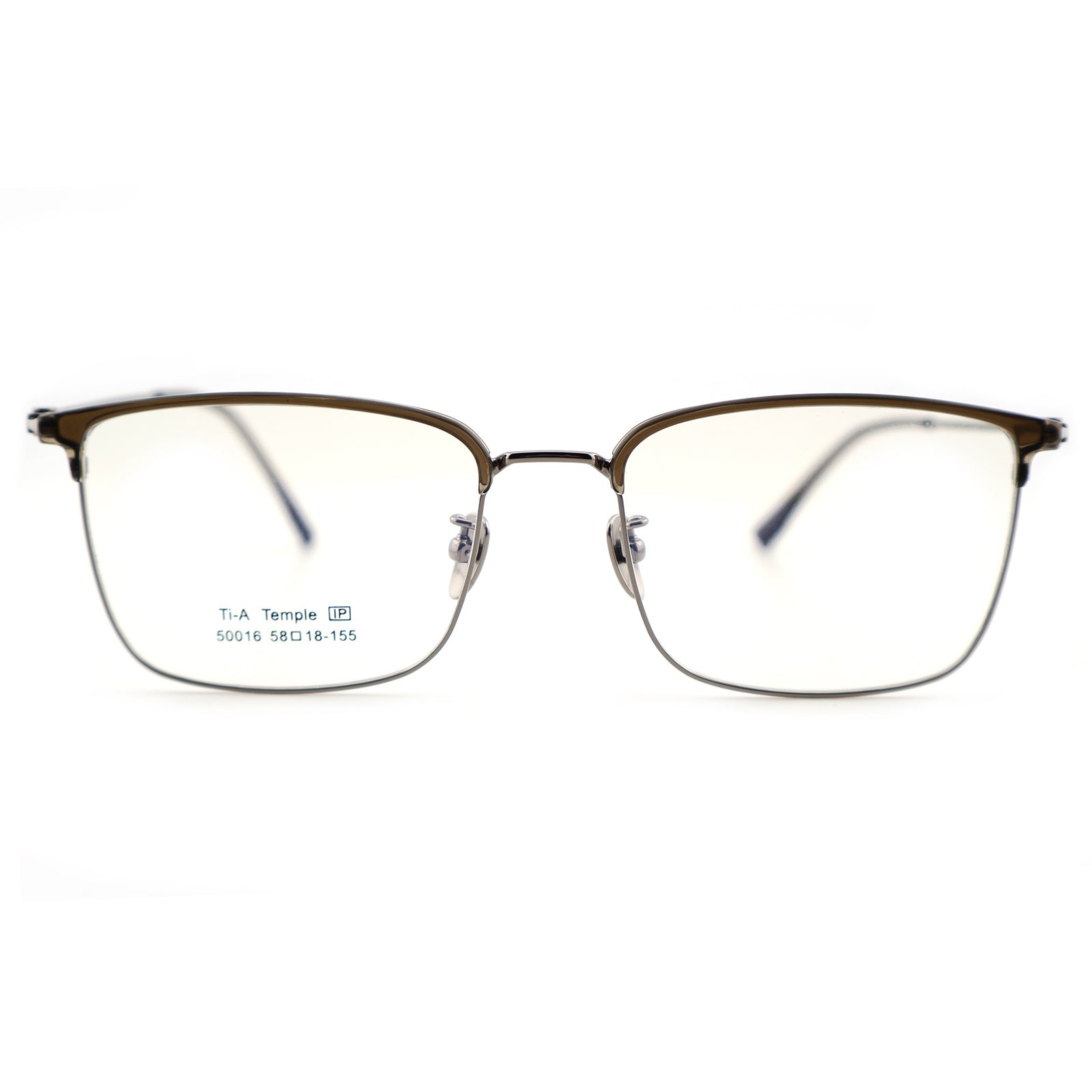 Titanium Browline Eyeglasses, Brown Top Bar