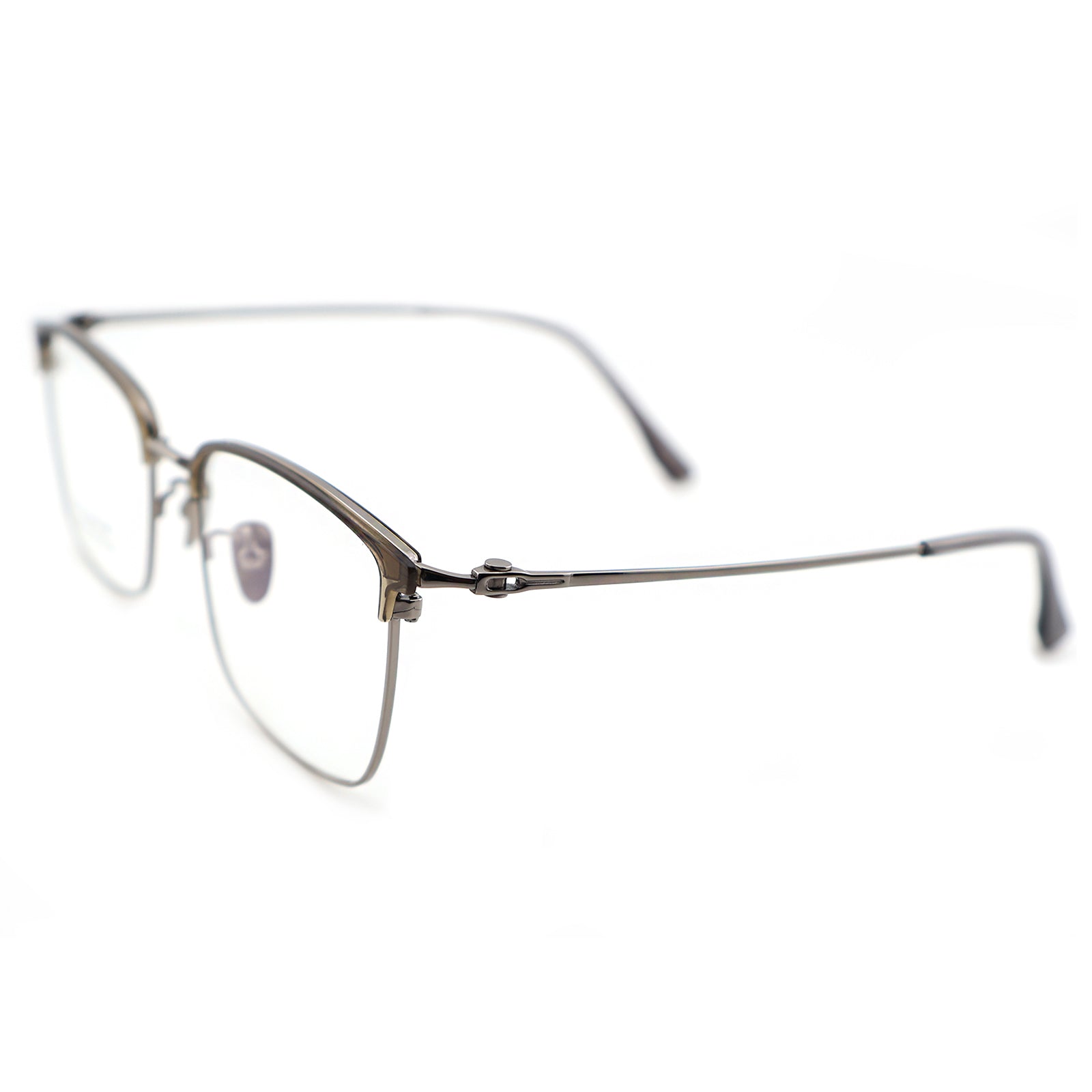 Titanium Browline Eyeglasses, Brown Top Bar