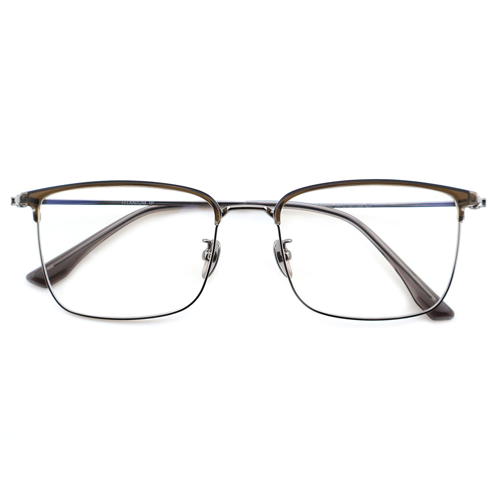 Unisex Two-Tone Browline Half-Rim Metal Eyeglasses, Free Shipping on Orders Over $69