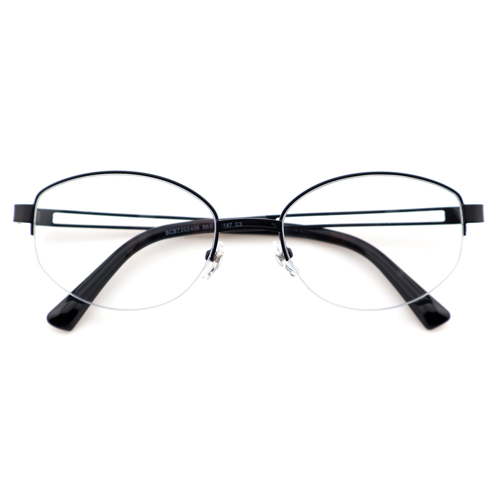 Sleek Black Browline Glasses, Lightweight Half-Rim Design