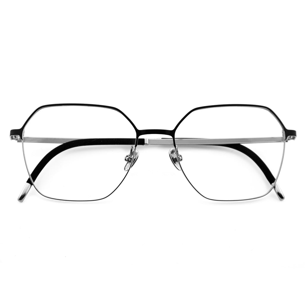 wo-Tone Black Silver Hexagonal Metal Eyeglass Frame