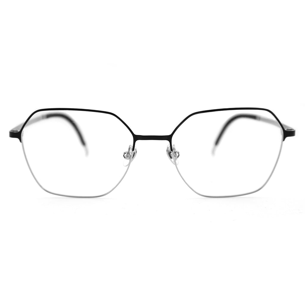 wo-Tone Black Silver Hexagonal Metal Eyeglass Frame