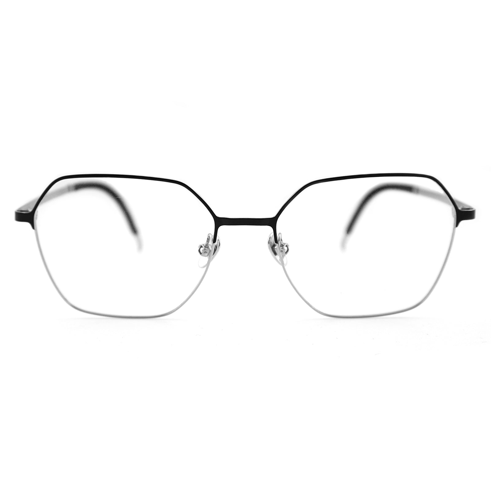wo-Tone Black Silver Hexagonal Metal Eyeglass Frame