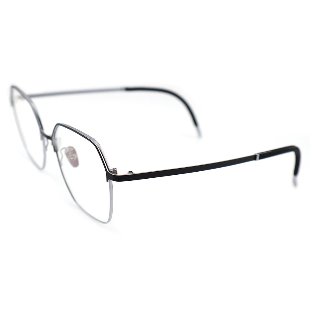 wo-Tone Black Silver Hexagonal Metal Eyeglass Frame