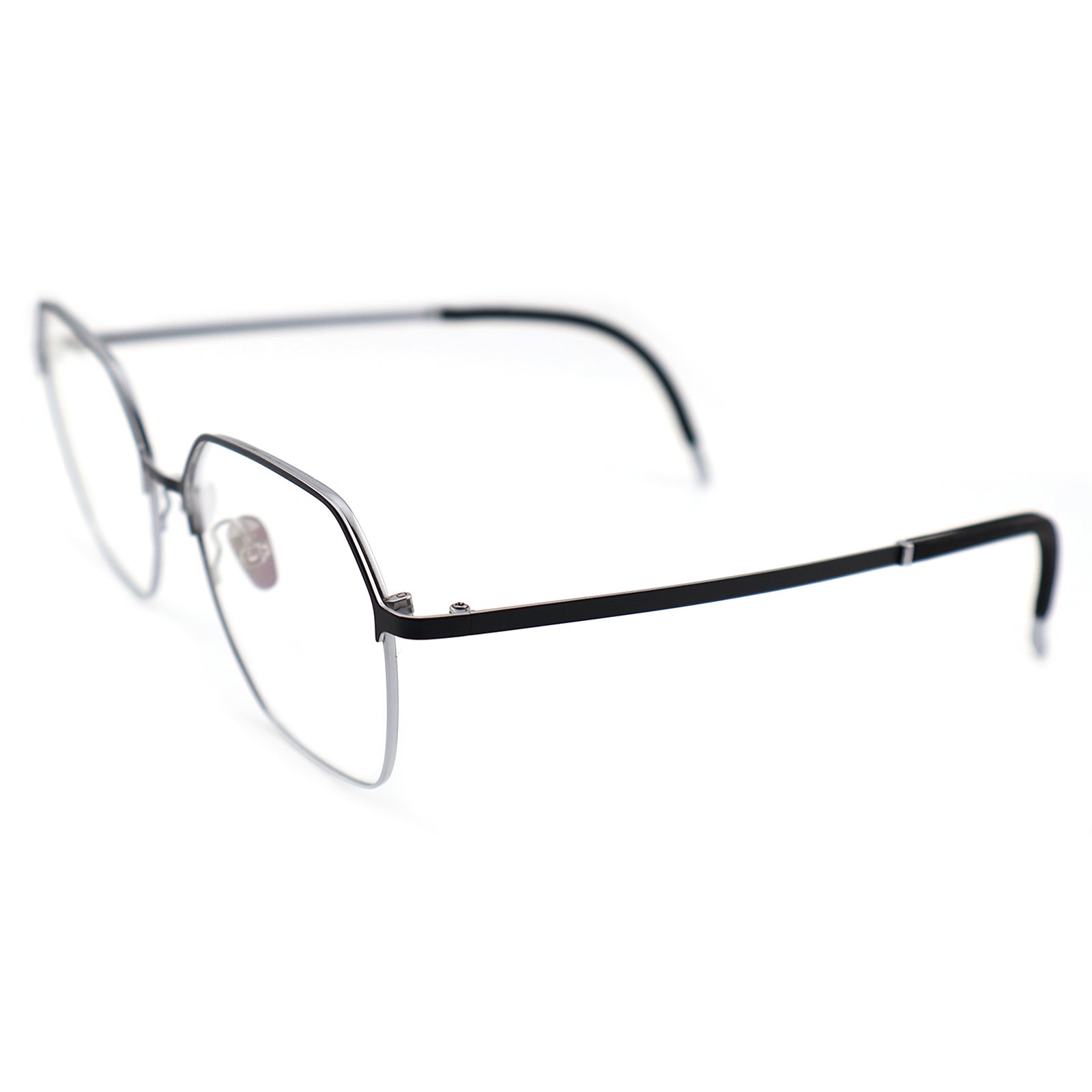 wo-Tone Black Silver Hexagonal Metal Eyeglass Frame