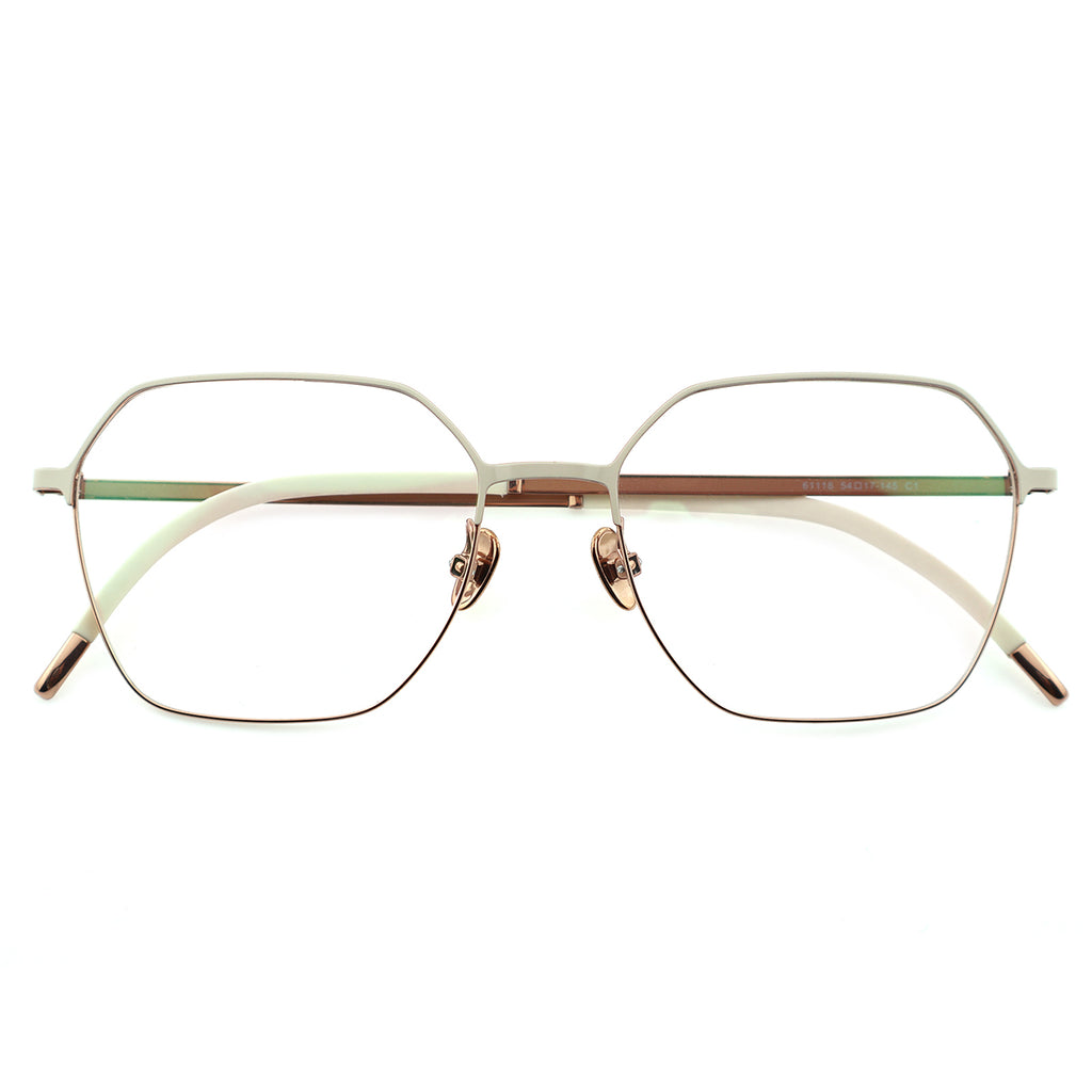 wo-Tone Black Silver Hexagonal Metal Eyeglass Frame