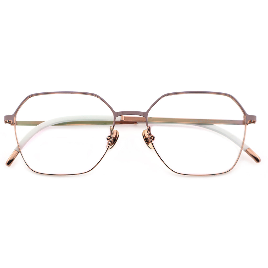 wo-Tone Black Silver Hexagonal Metal Eyeglass Frame